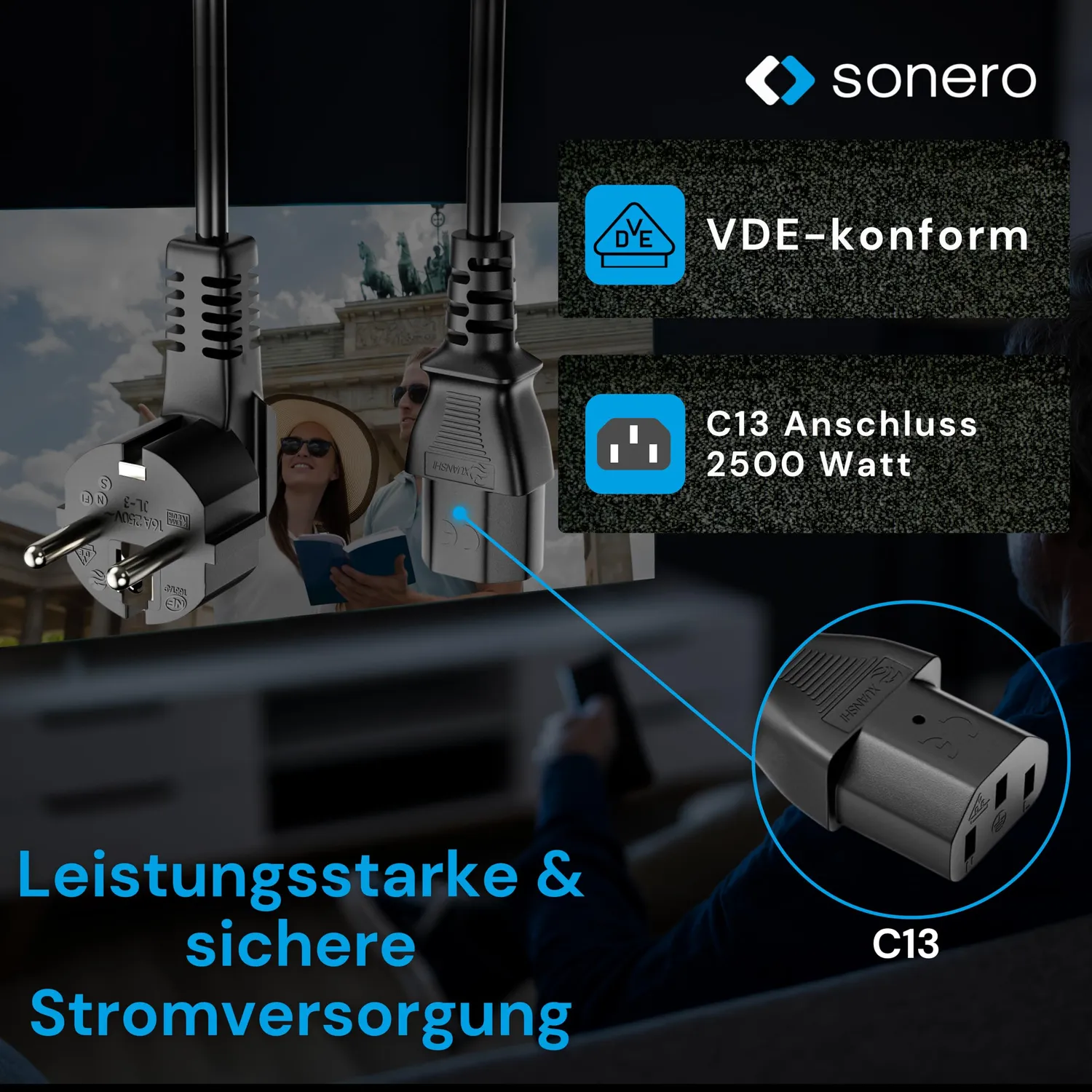 Sonero X-SKW-C13G-030B Netzkabel 3 m schwarz C13 Winkel