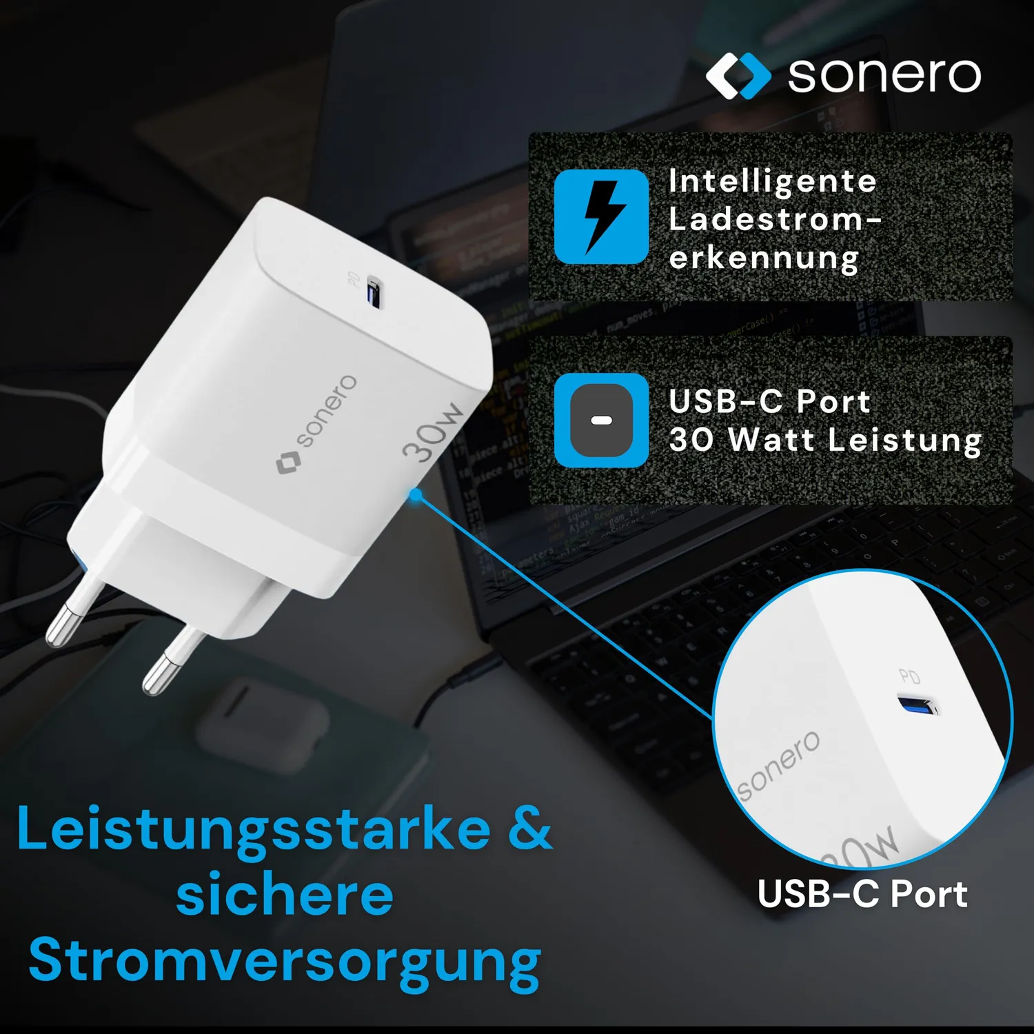 Sonero 30W GaN USB-C Schnellladegerät weiß PD