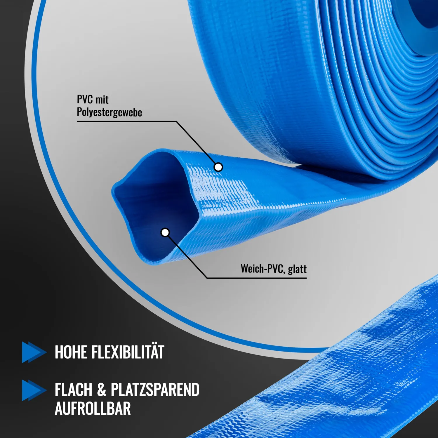 Poppstar PVC Flachschlauch 40m 38mm Blau 7 bar