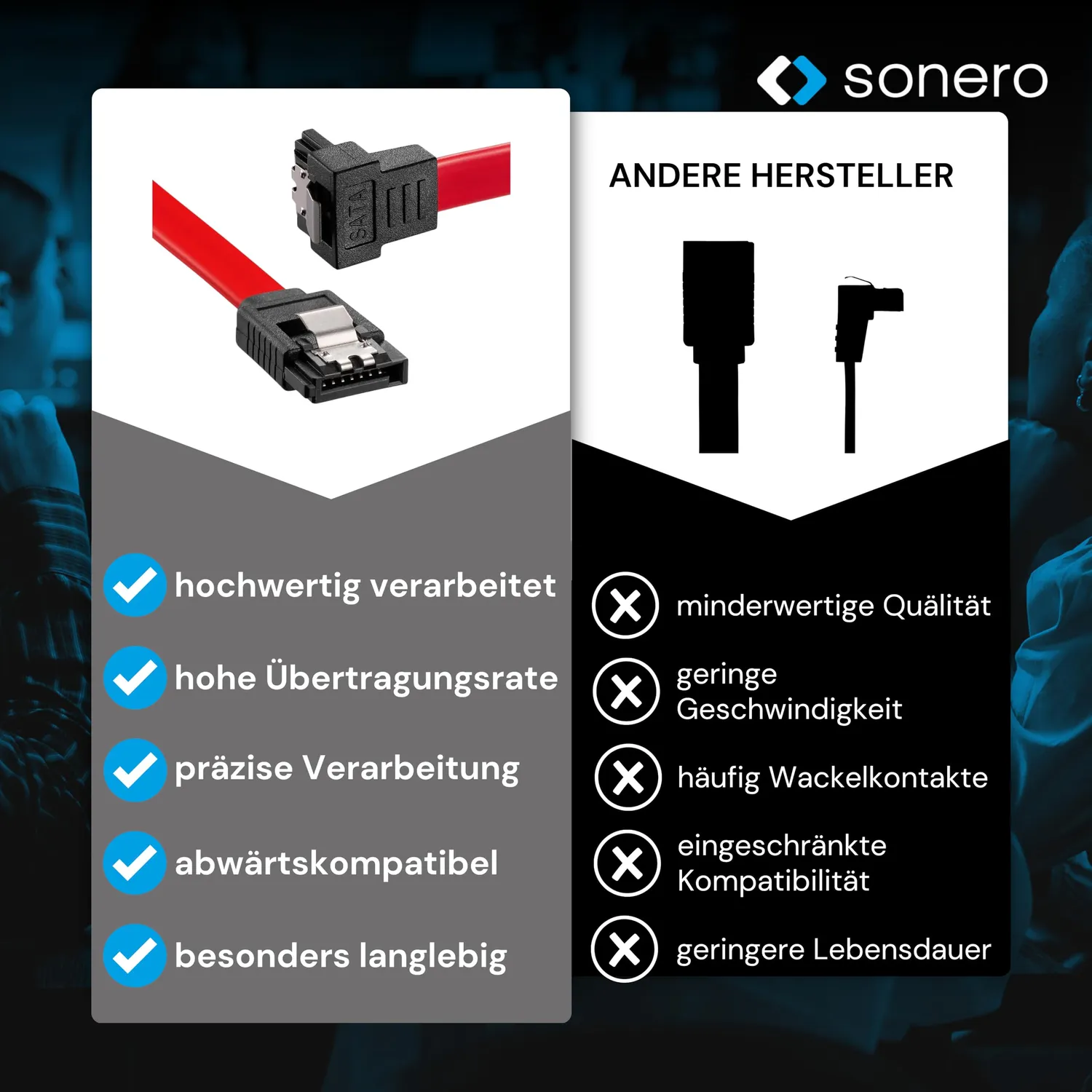 Sonero X-SATA020-050R SATA III Kabel 0,5m rot gewinkelt