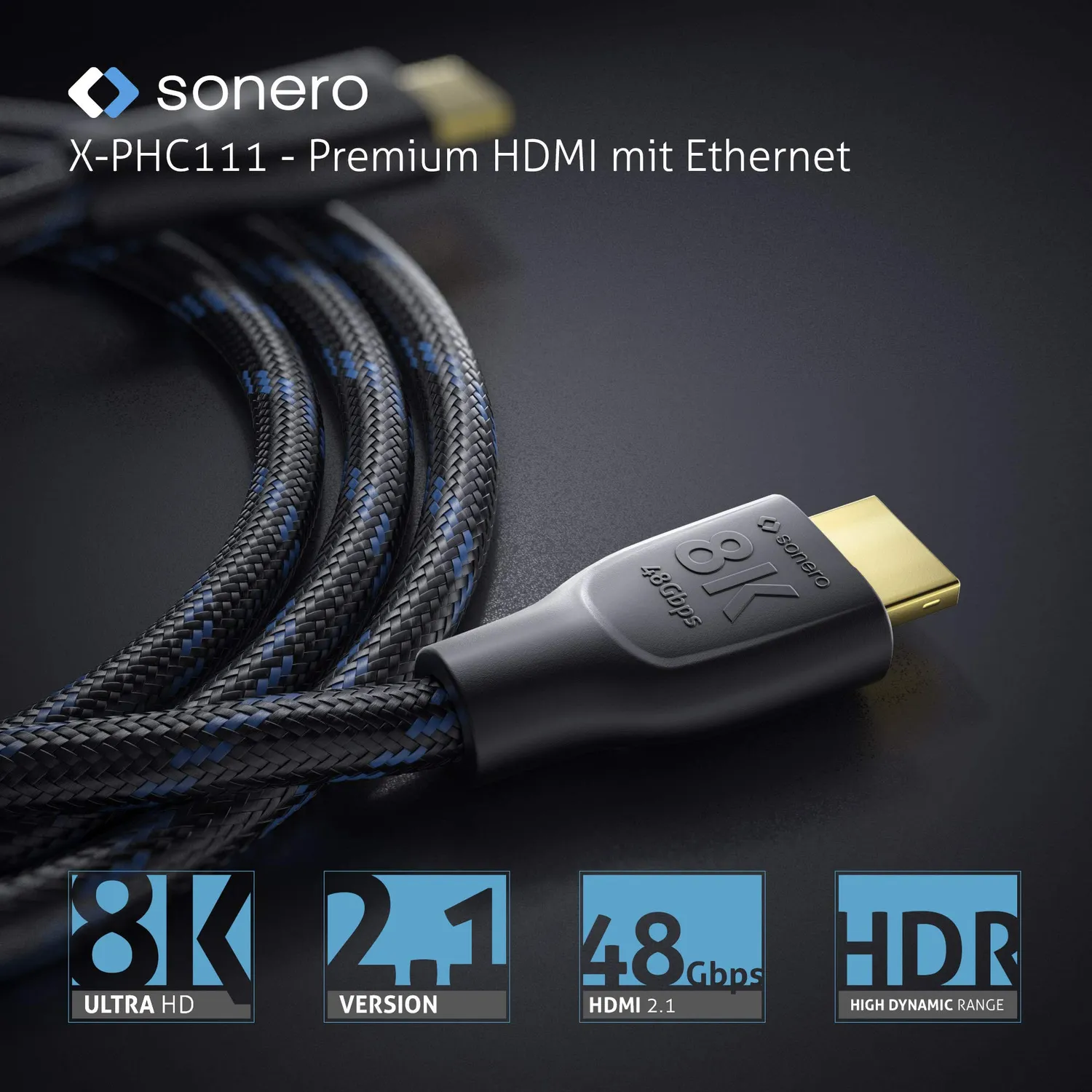 Sonero PHC111-020 HDMI Kabel 2m schwarz 8K Nylon