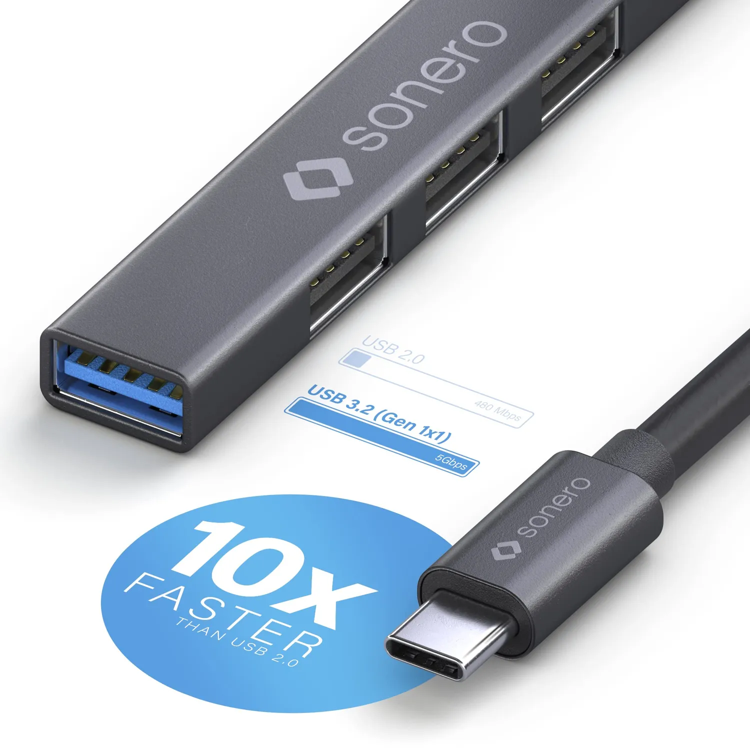 Sonero S-UH110-005 USB-Hub 4-Port USB-C 0,5m Space Grey