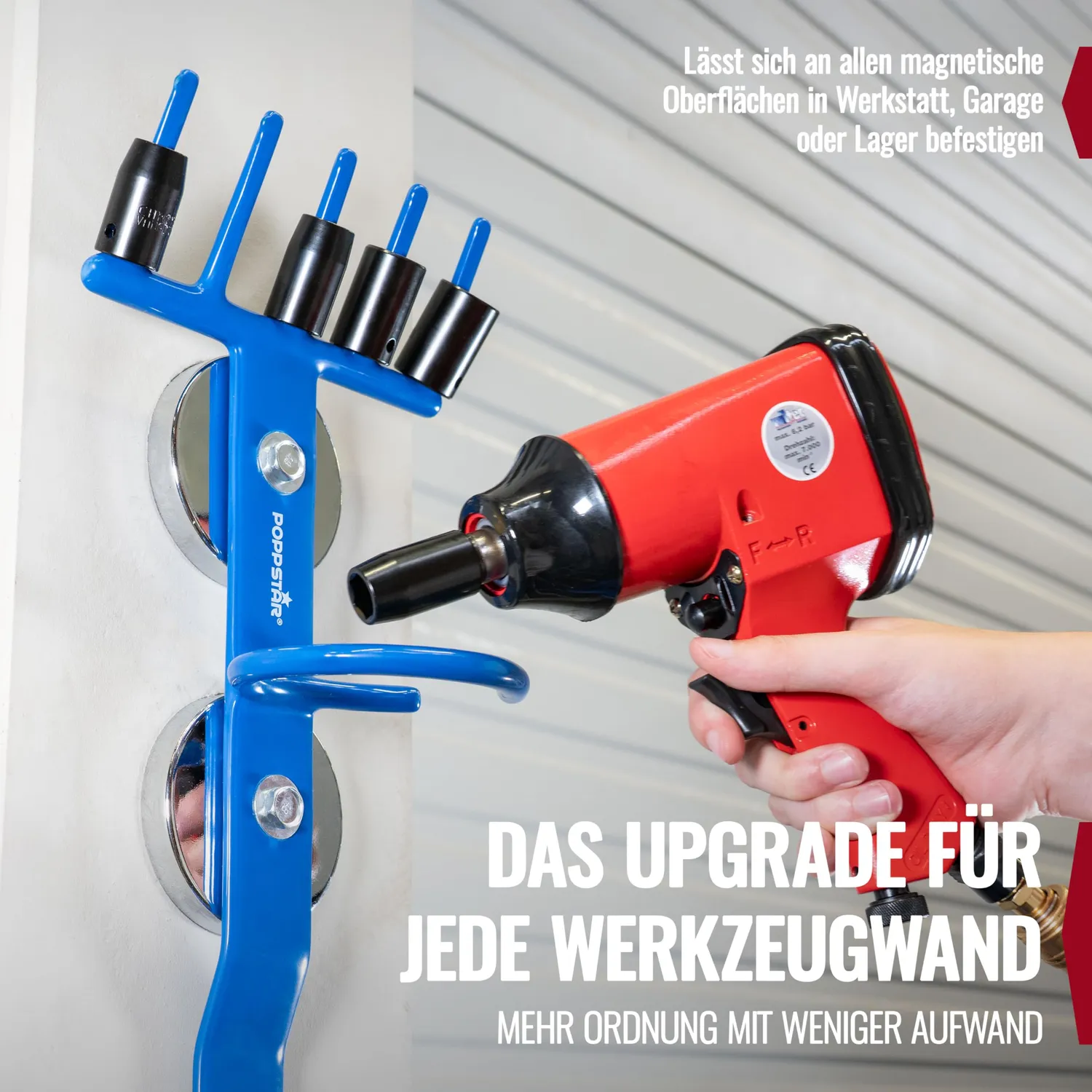 Poppstar Druckluftwerkzeug Halterung magnetisch blau 15 kg