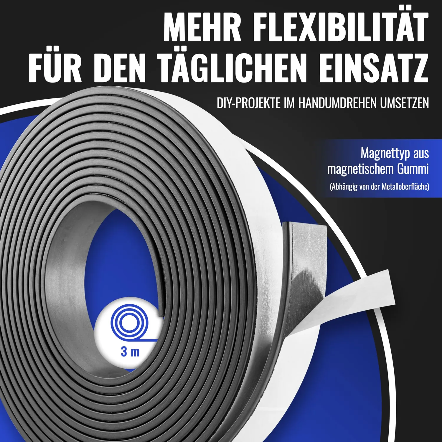 Poppstar Magnetklebeband selbstklebend 3m schwarz 2mm