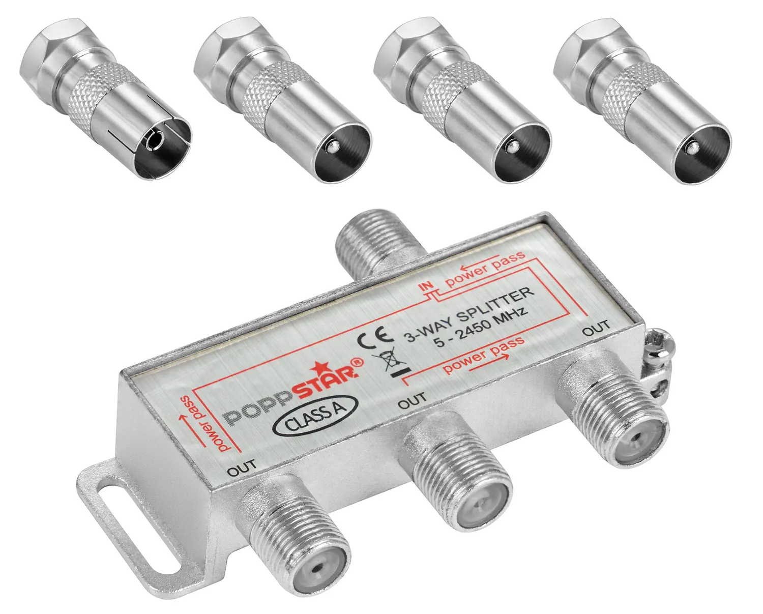 Poppstar Sat-Verteiler 2-fach Splitter mit F-Steckern