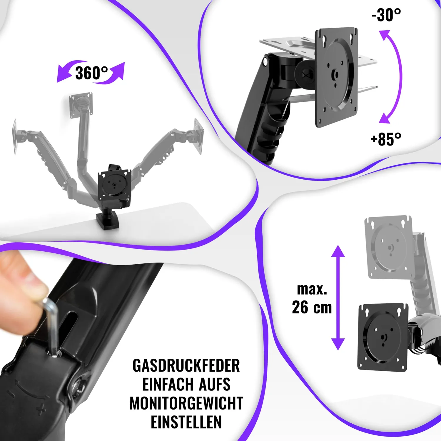 Poppstar Monitorhalterung Tisch 17-30 Zoll schwarz Gasfeder