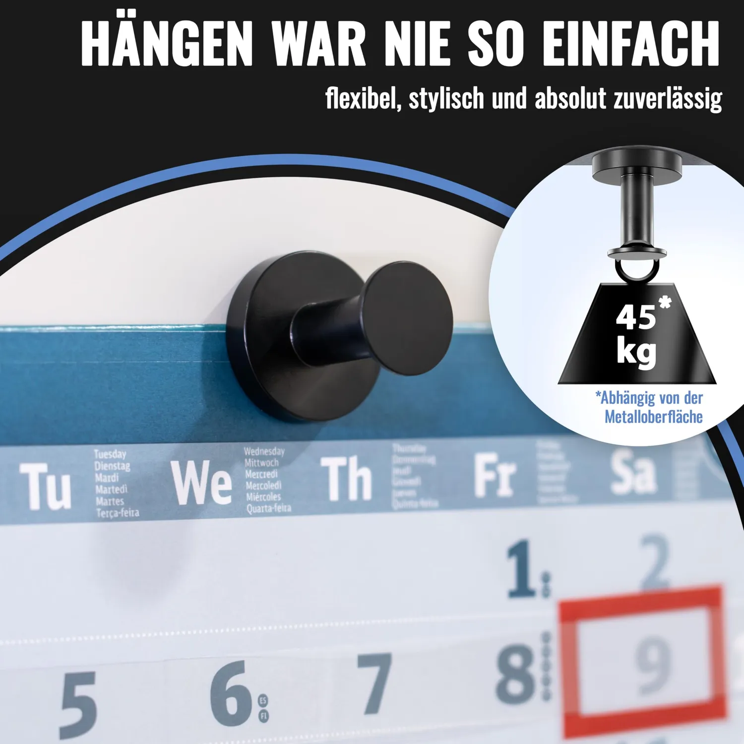 Poppstar Magnethaken schwarz matt 4 Stück Neodym