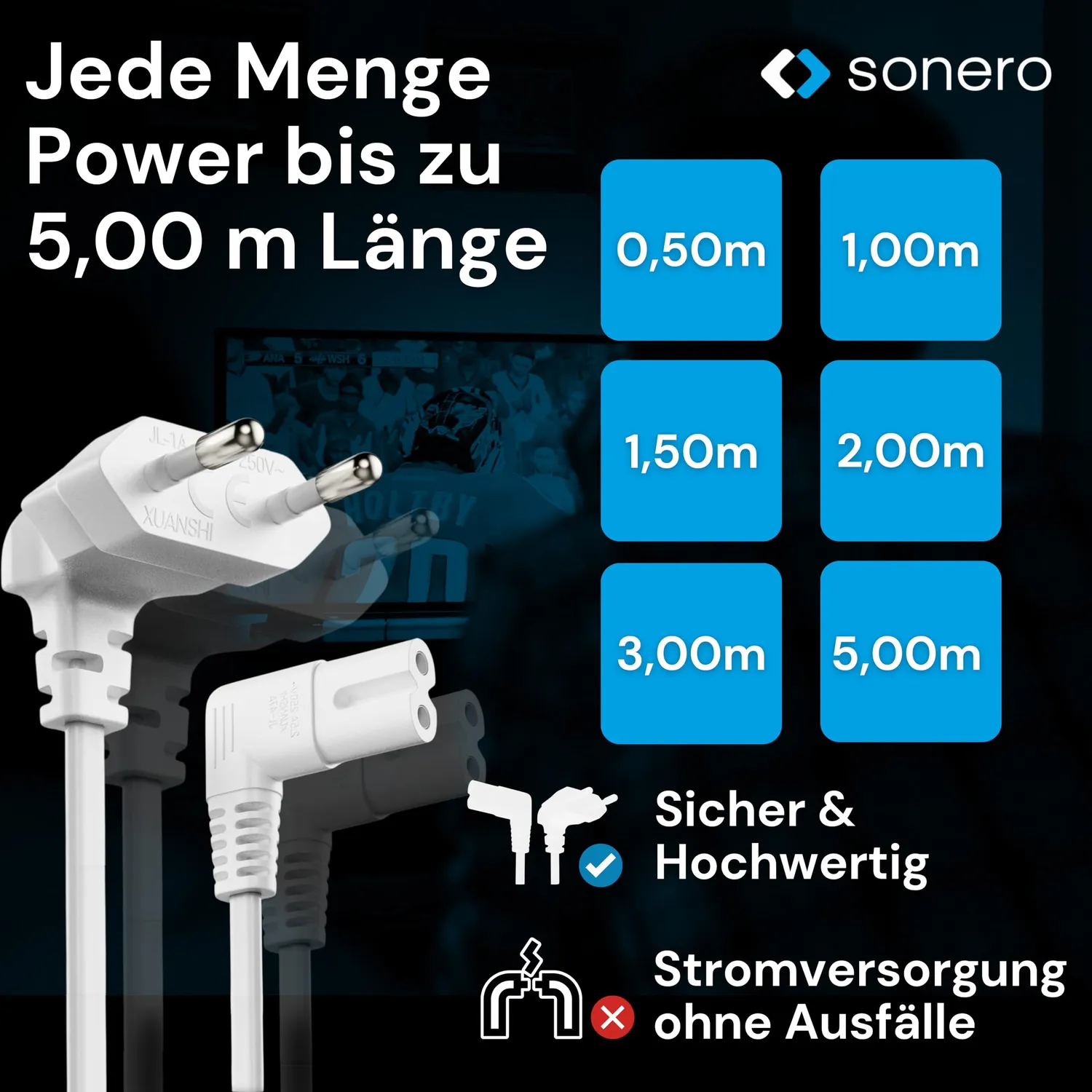 Sonero Euro-Netzkabel C7 Winkel 2 m weiß 2-polig