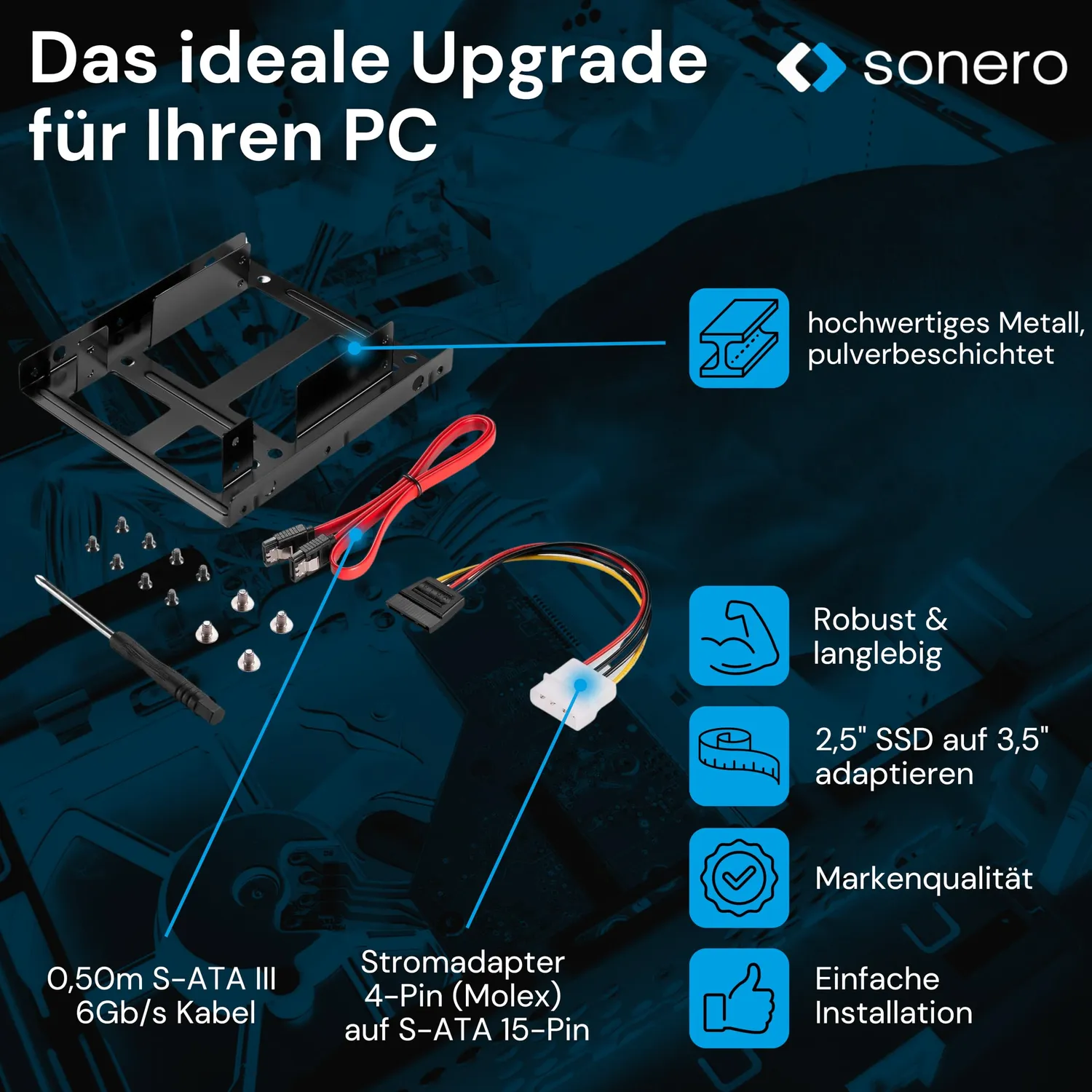 Sonero X-SATA-SET02 SSD Einbaurahmen Set 2x 2,5 auf 3,5 Zoll