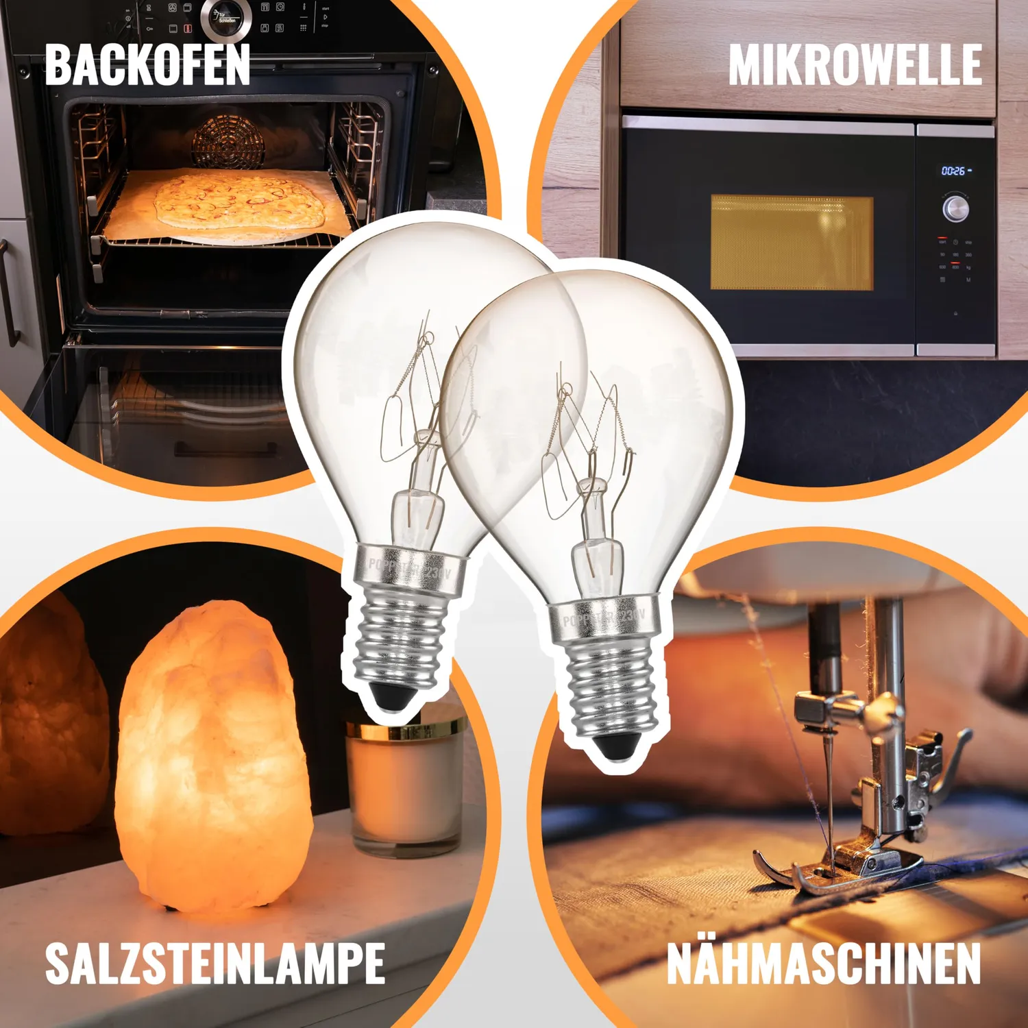 Poppstar Backofenlampe E14 40W 300°C 2er-Pack warmweiß