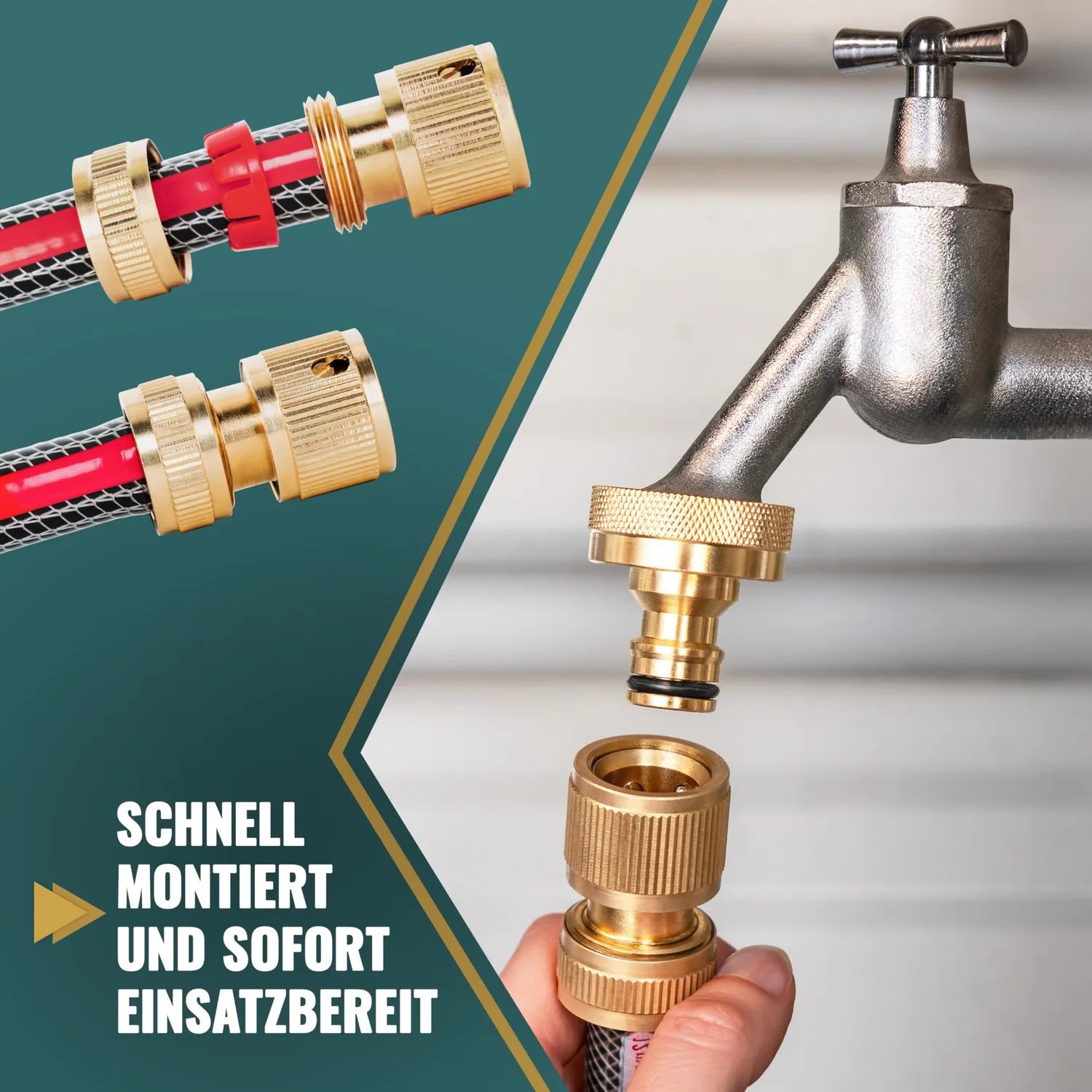 Poppstar Stecksystem Schlauchkupplung 1/2 Zoll Messing 1x Wasserstopp