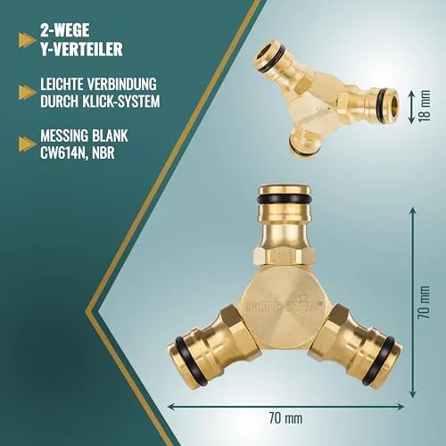 Poppstar Gartenschlauch-Verteiler Messing Y-Stück 3-fach