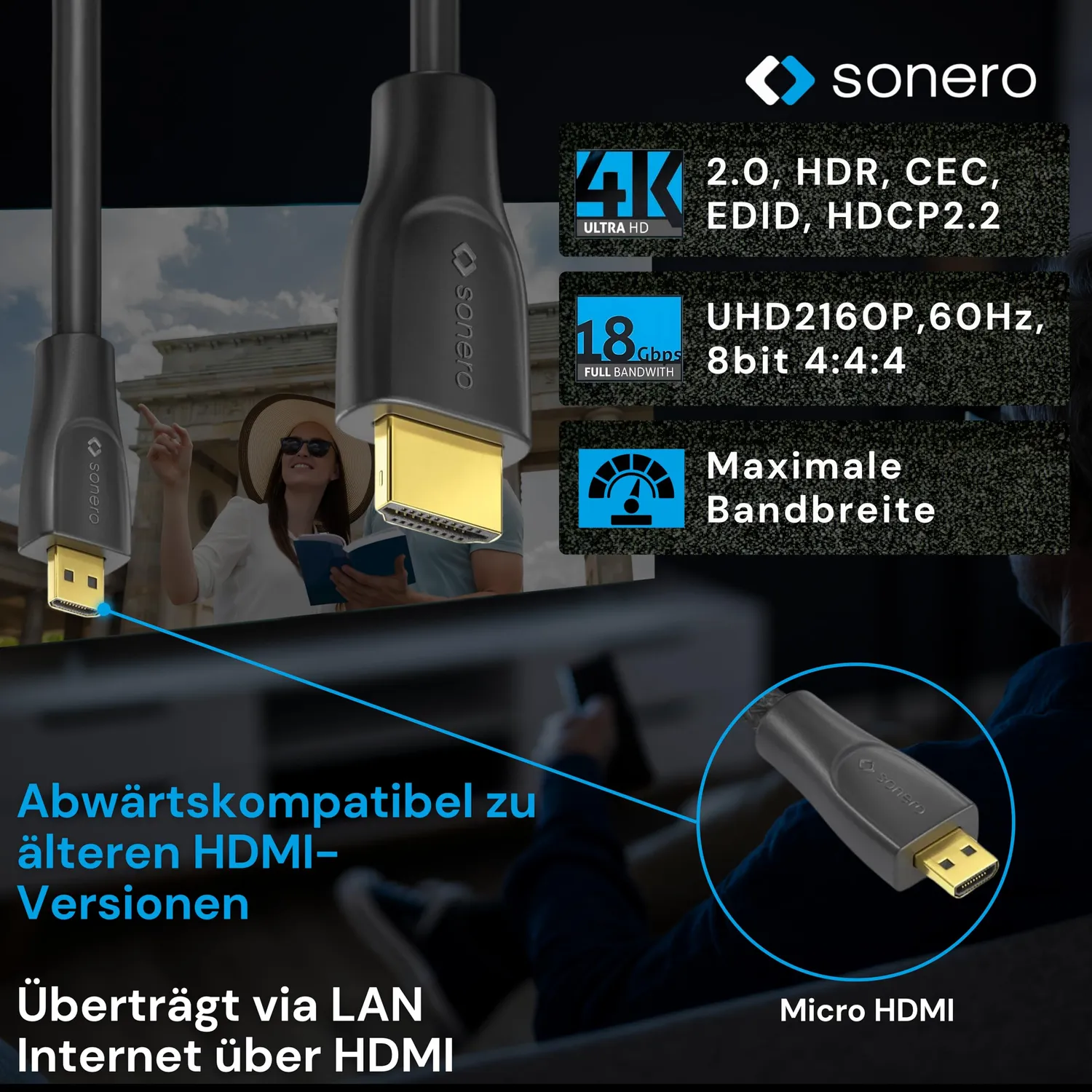 Sonero X-PHC030 Micro HDMI Kabel 1,5m 4K schwarz
