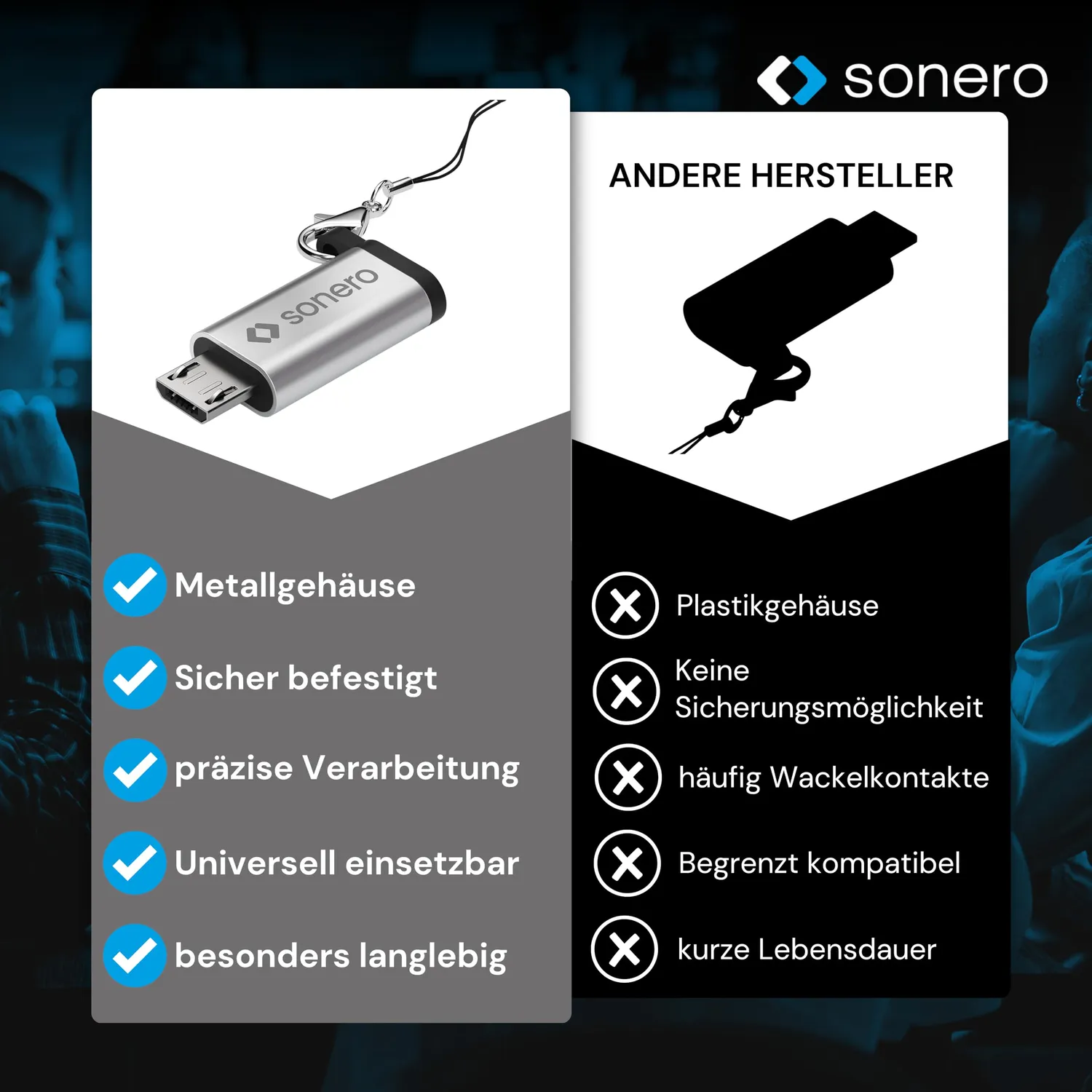 Sonero X-UA120 Micro-USB auf USB-C Adapter silber OTG E-Bike