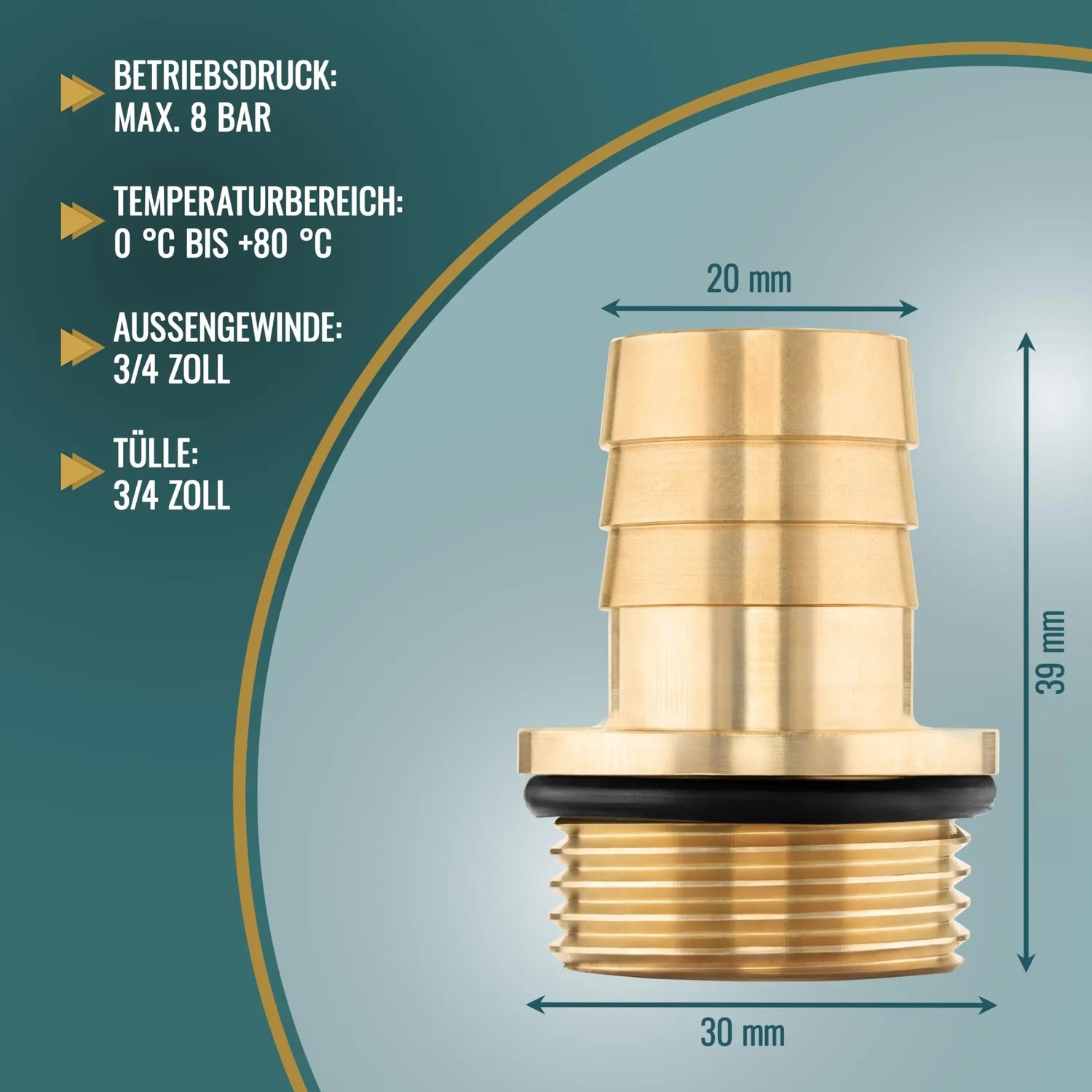 Poppstar Schlauchtülle 3/4 Zoll Messing AG Bund