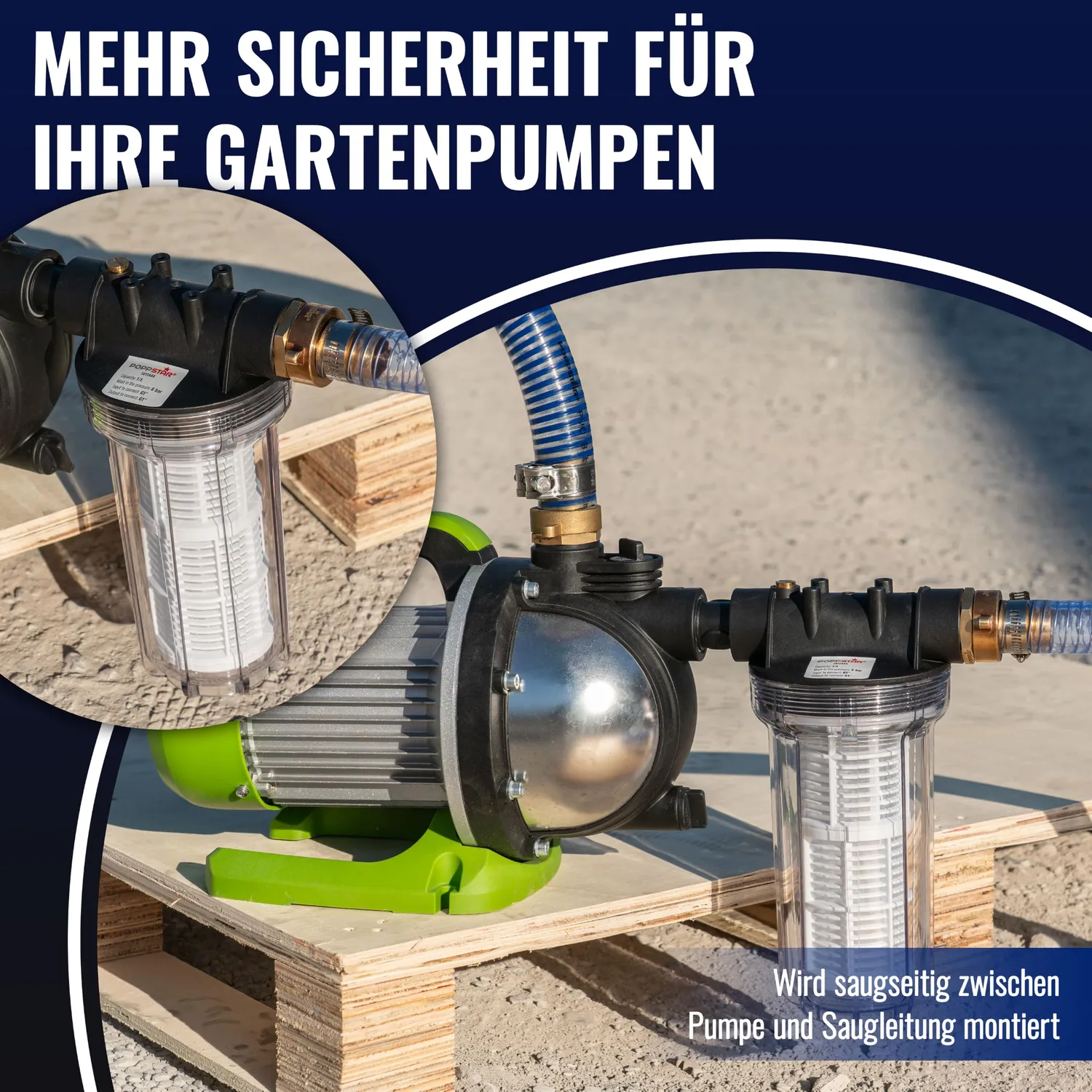 Poppstar Vorfilter Gartenpumpe 2 L 10 Zoll 1 Zoll 80 Mesh