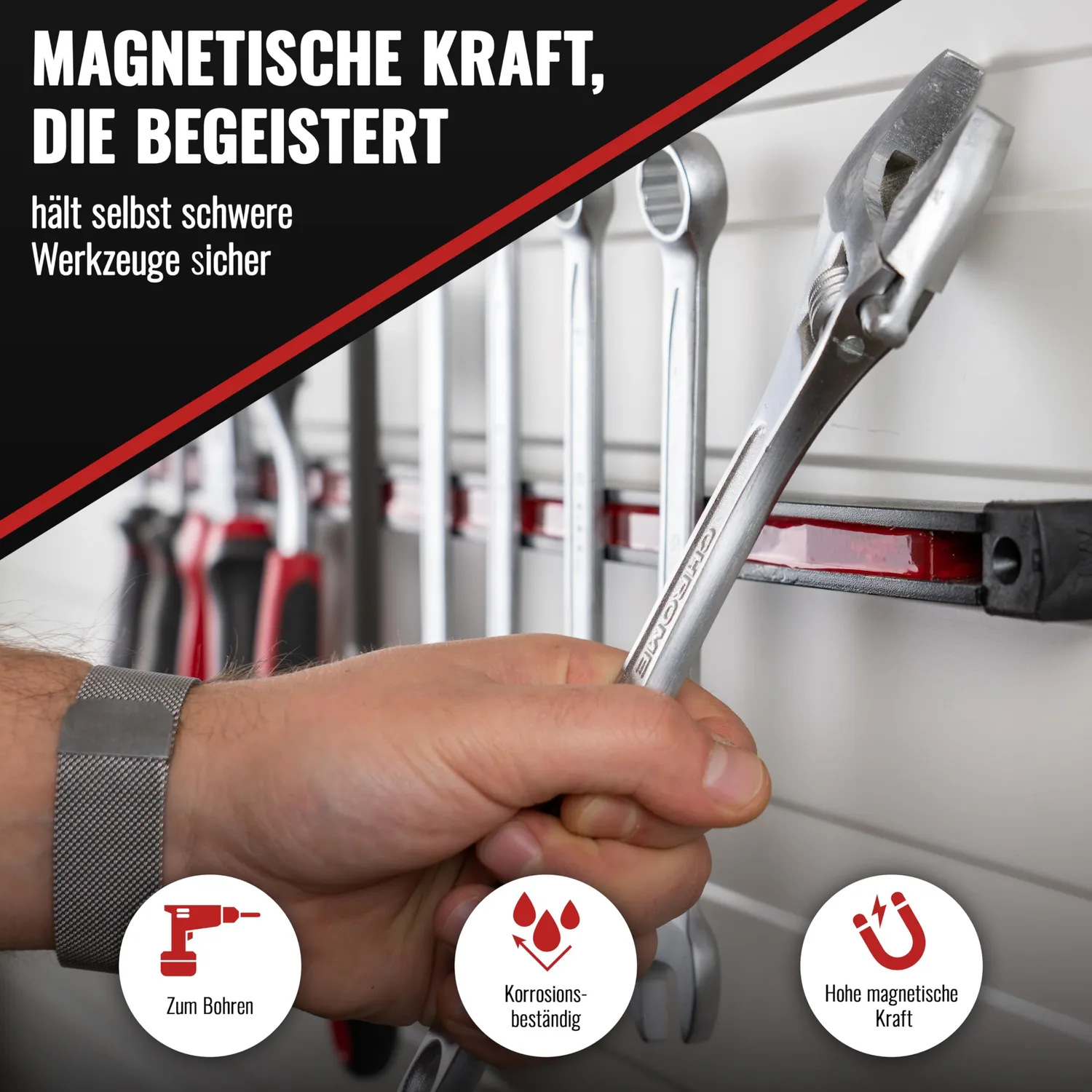 Poppstar Werkzeug-Magnetleiste 60cm 100 kg schwarz