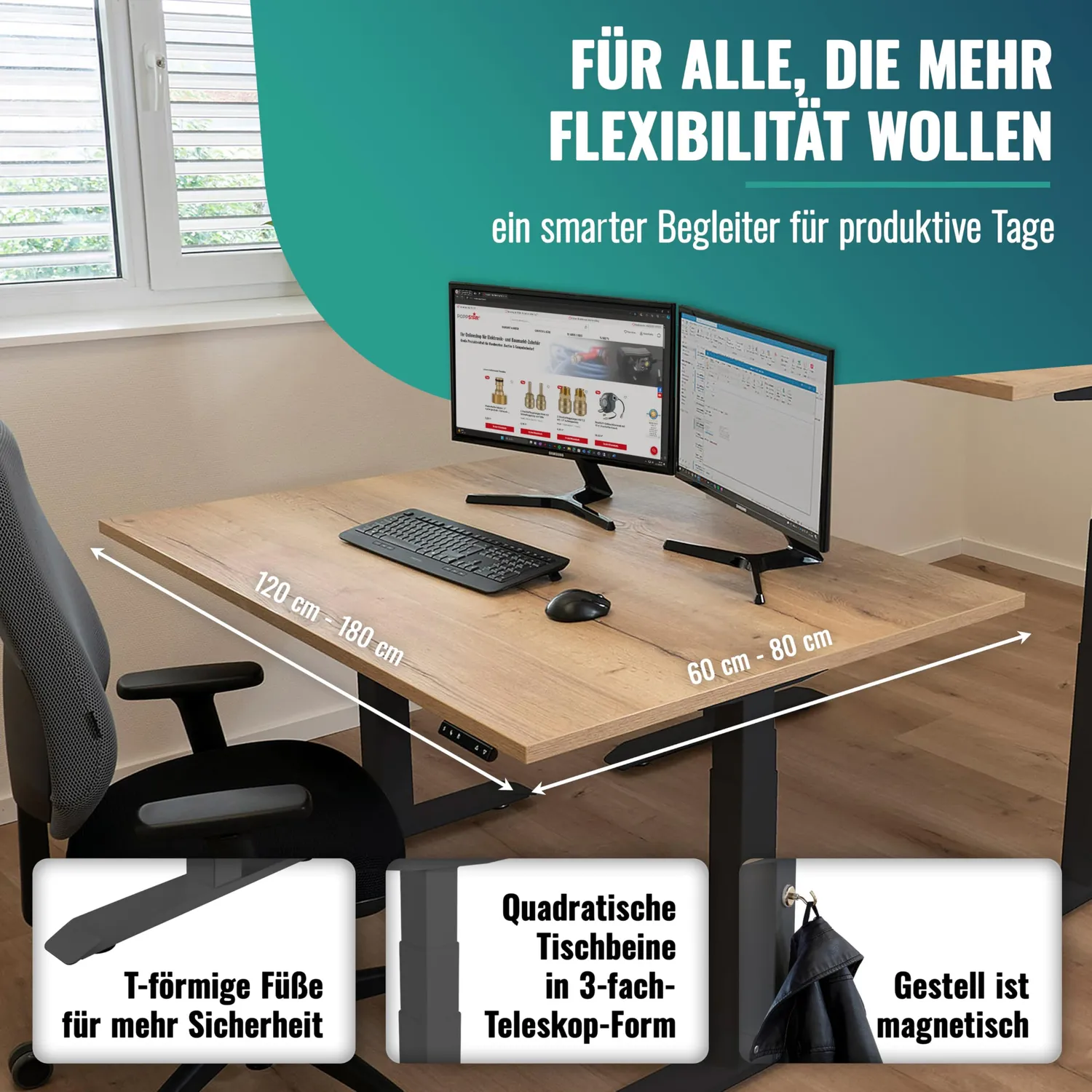 Poppstar Schreibtisch-Gestell höhenverstellbar Anthrazit Dual