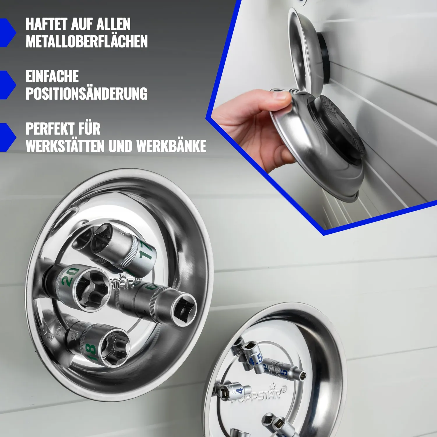 Poppstar 3 Magnetschalen Edelstahl 150mm 3er Set rund