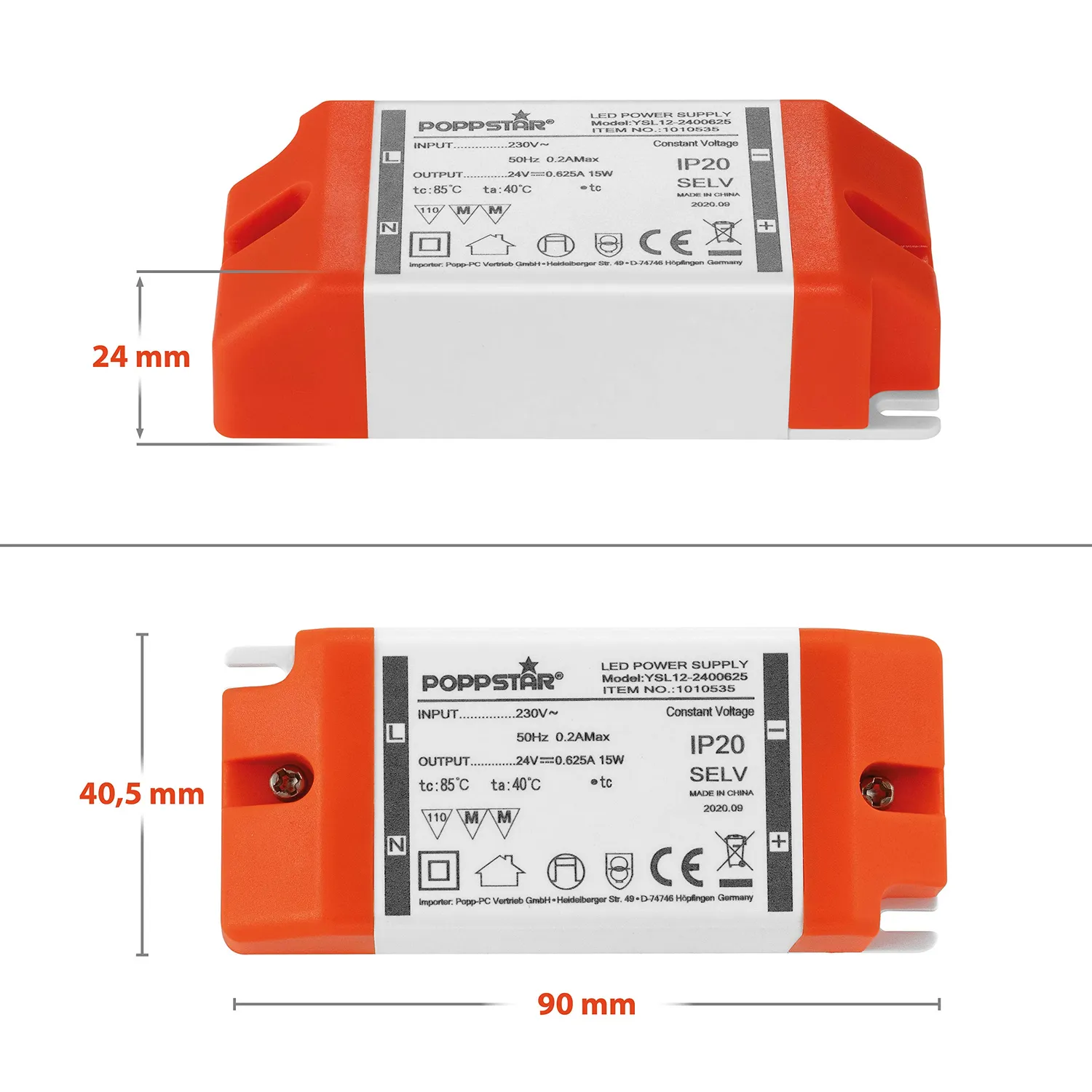 Poppstar LED Trafo 24V 15W Transformator