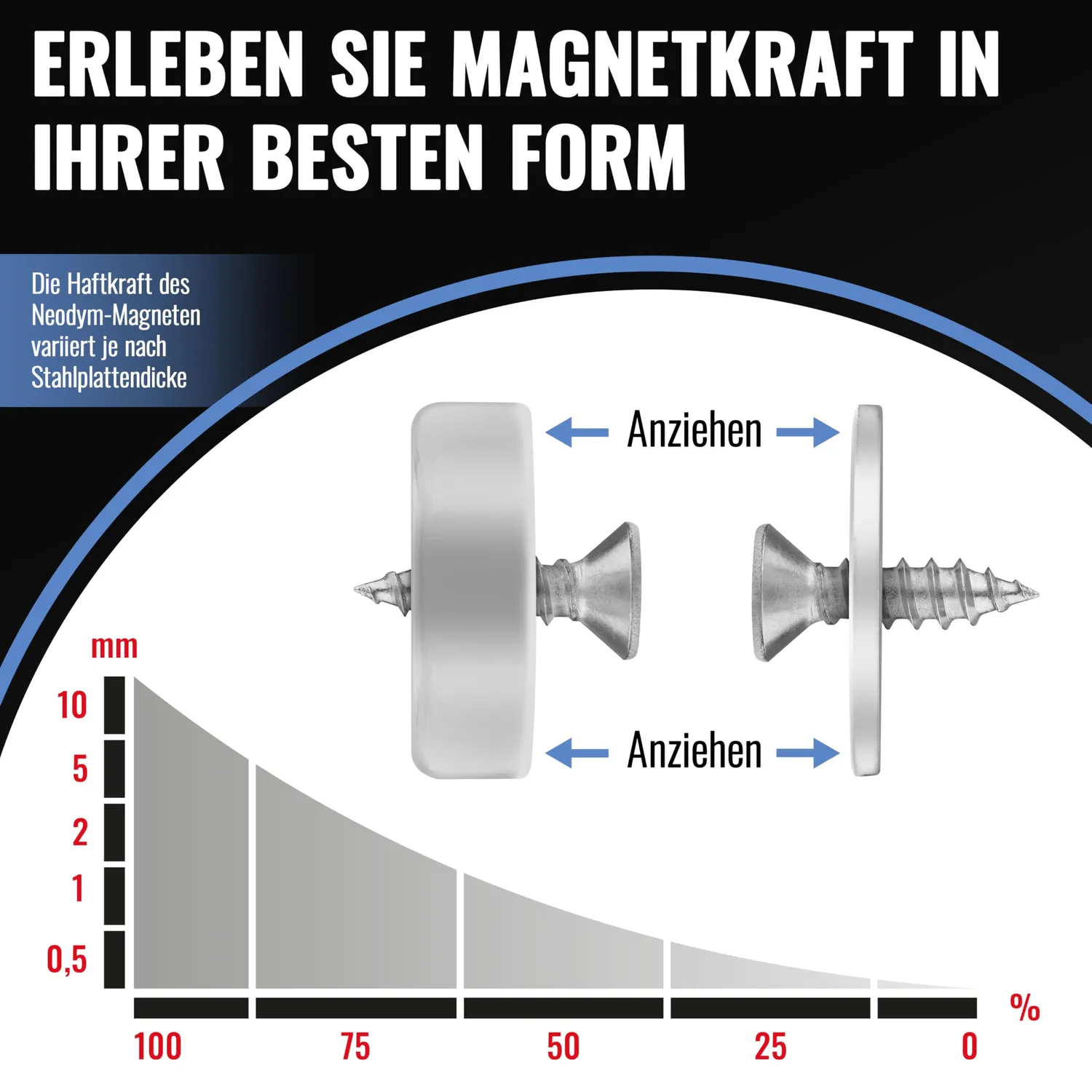 Poppstar Neodym Magnete mit Loch 25x7mm 6 Stück 22kg