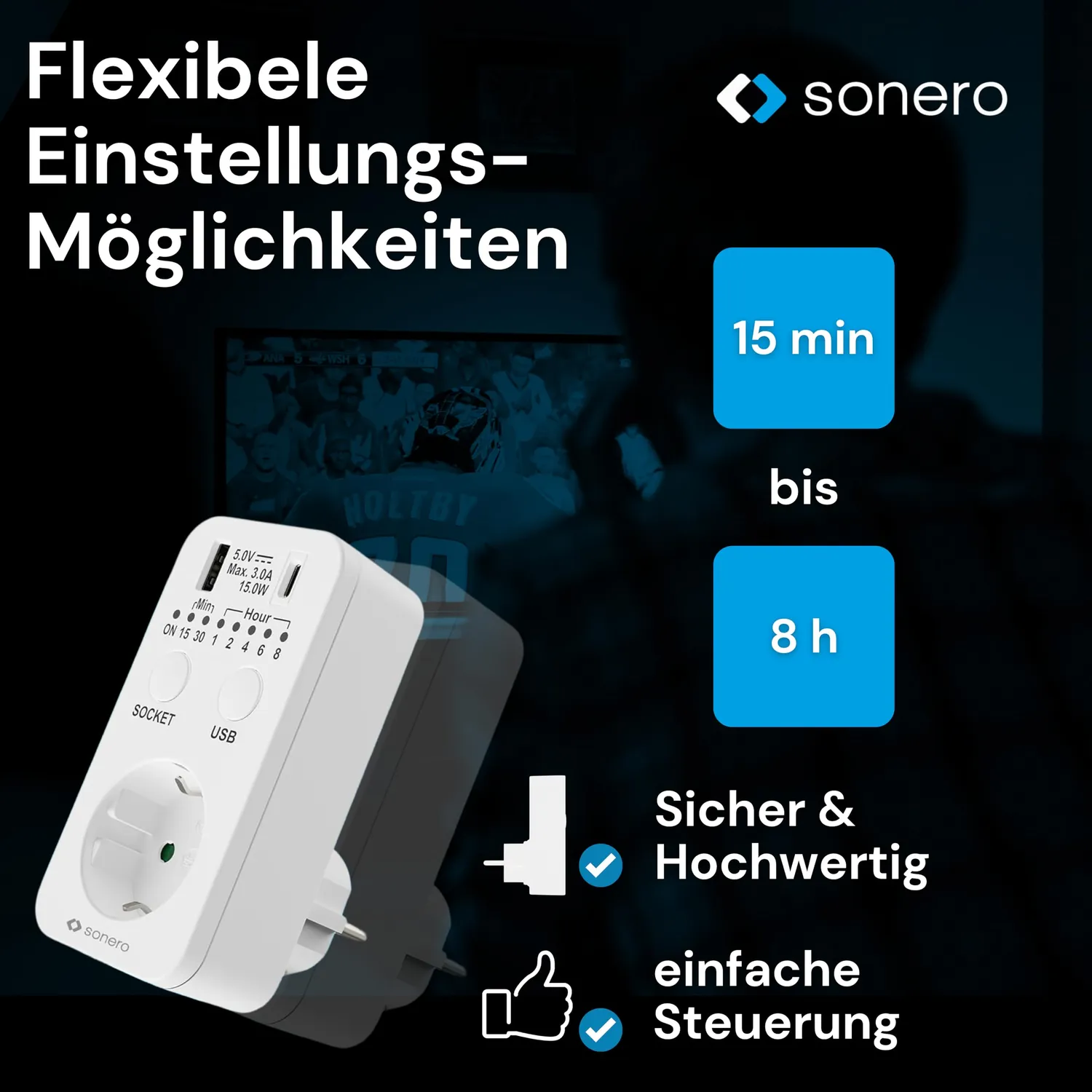 Sonero X-CDT-USB Timer Steckdose USB-C weiß Countdown
