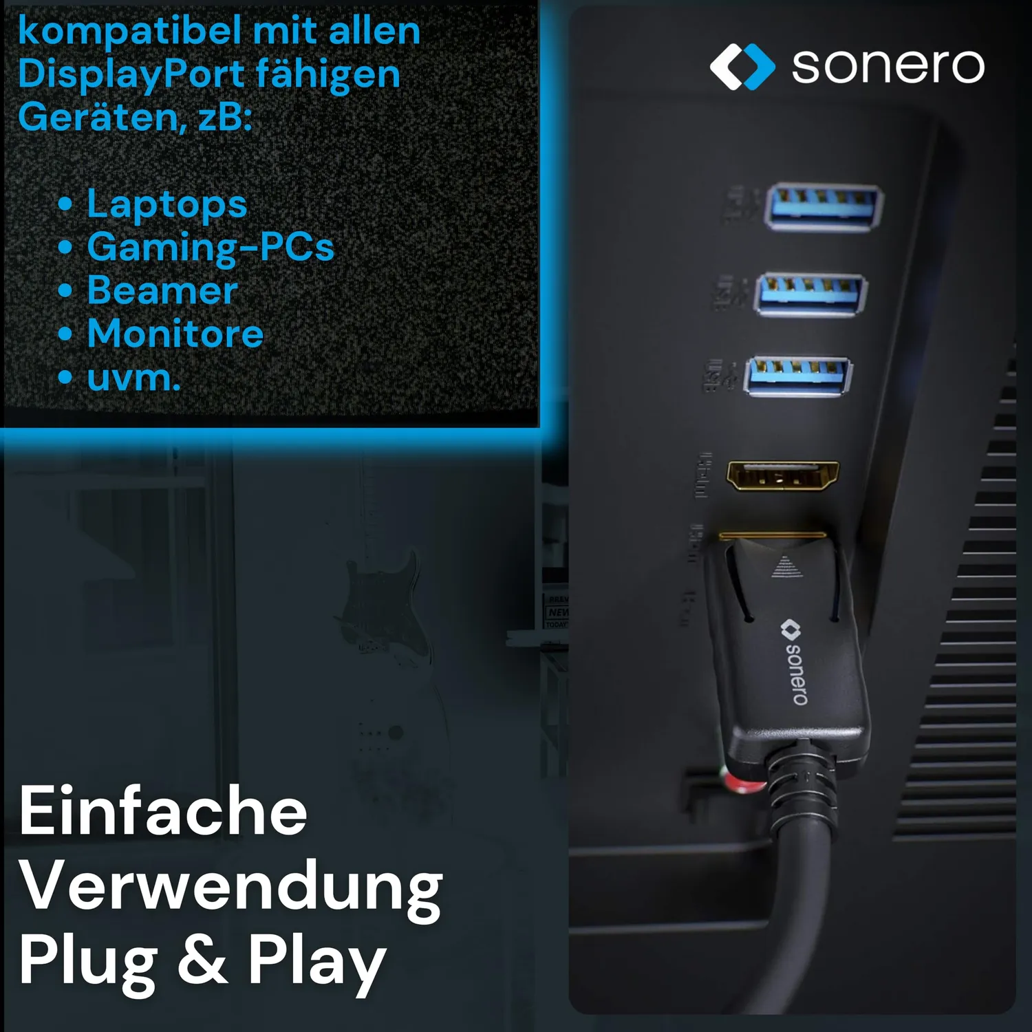 Sonero X-PDC020-010 DisplayPort Kabel 1m 8K schwarz