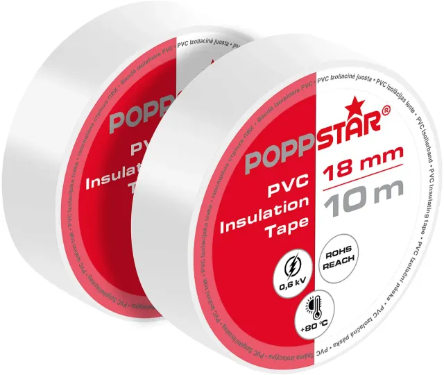 Poppstar Isolierband PVC Klebeband weiß 2x10m 600V