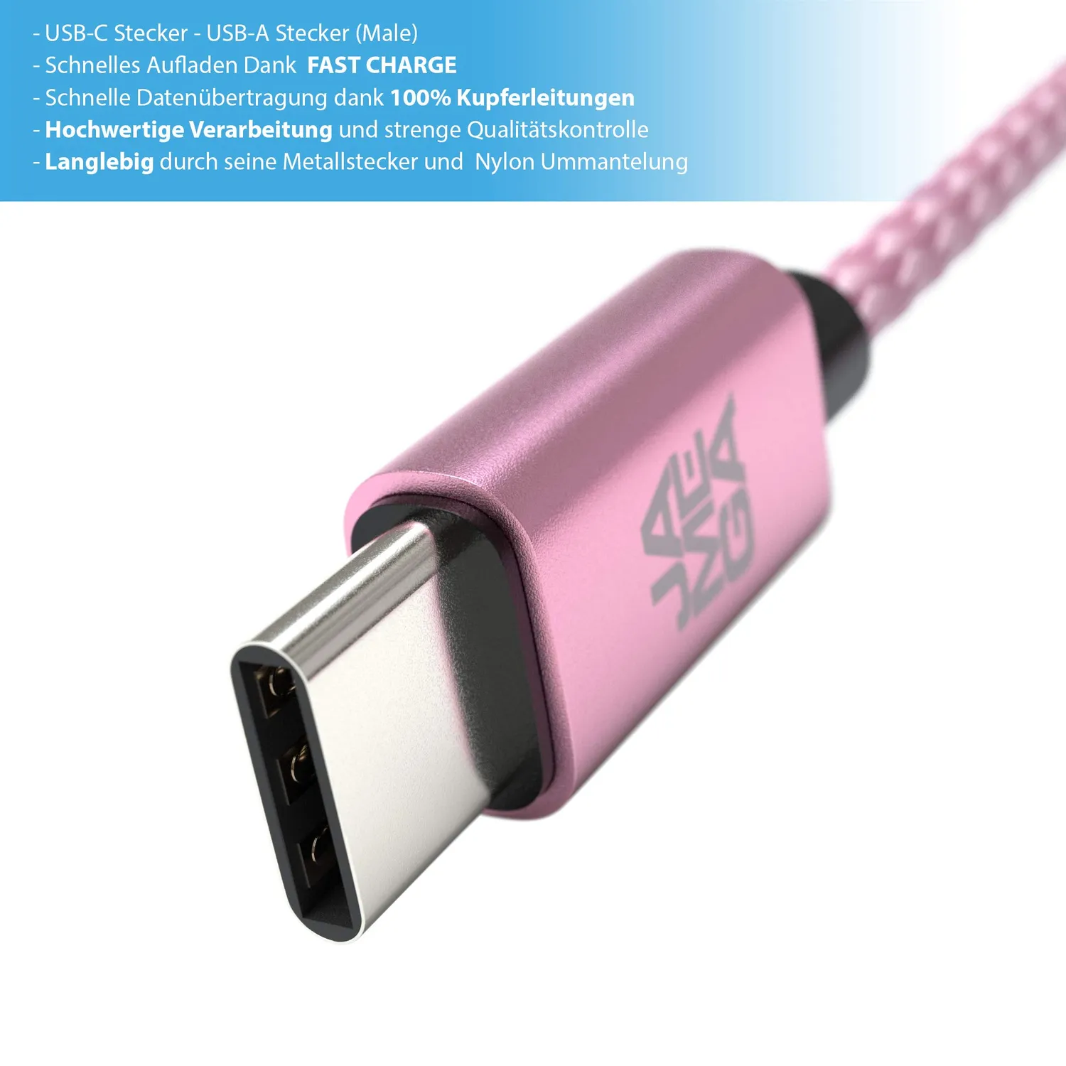 JAMEGA USB-C Kabel RoseGold 3m 2 Stück Nylon 3A