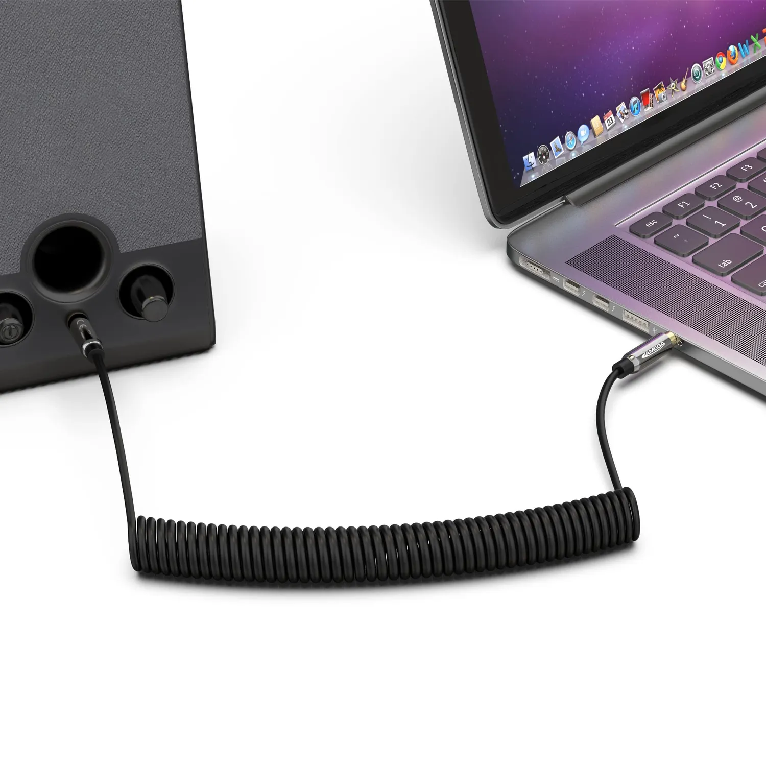 JAMEGA Aux Spiralkabel 3,5 mm 1 m Stereo Metall