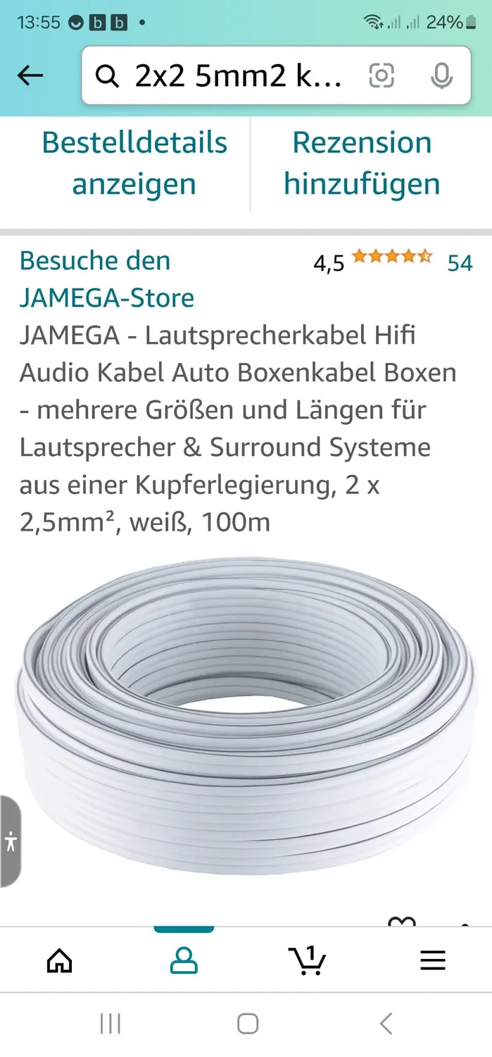 Jamega Lautsprecherkabel 2x2,5mm² weiß 50m