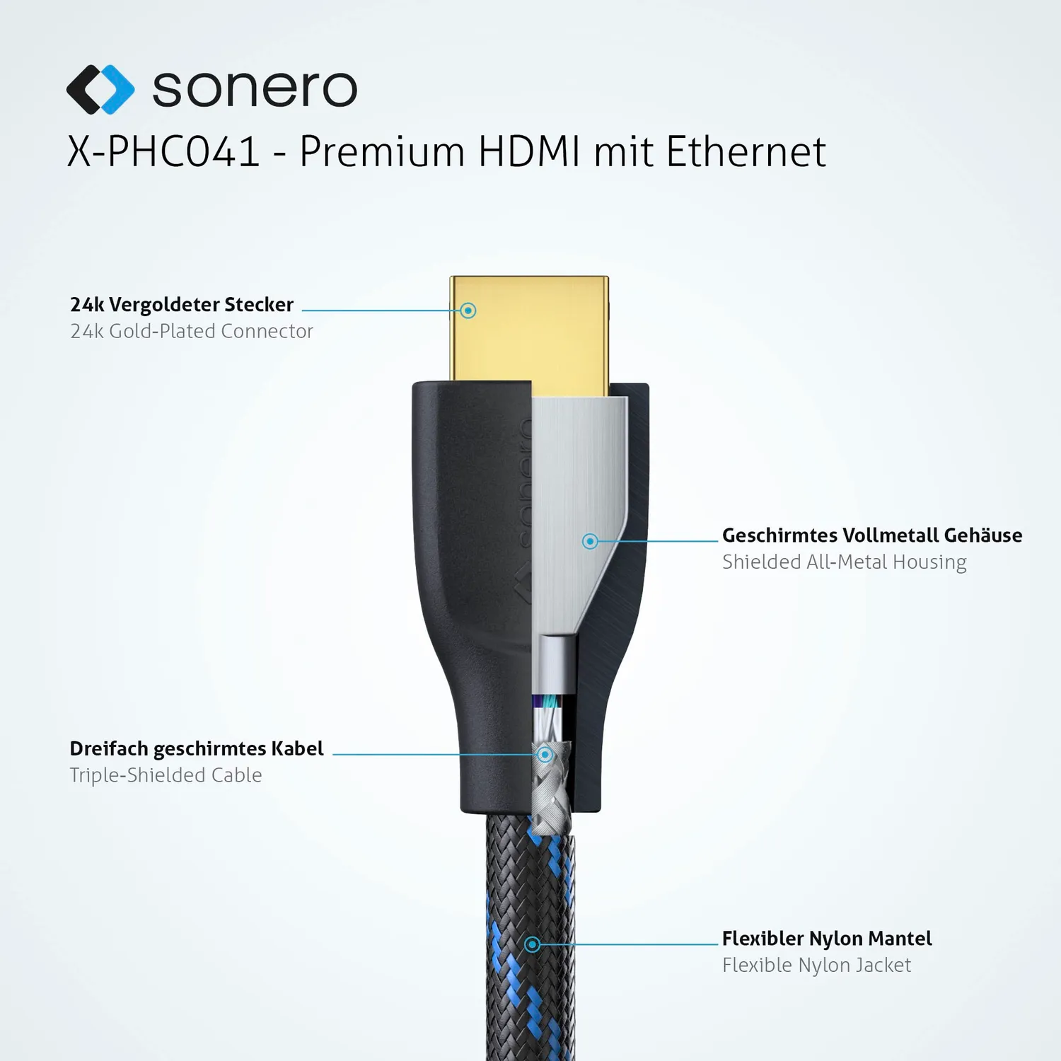 Sonero X-PHC041-020 HDMI Verlängerung 2m 4K Baumwolle