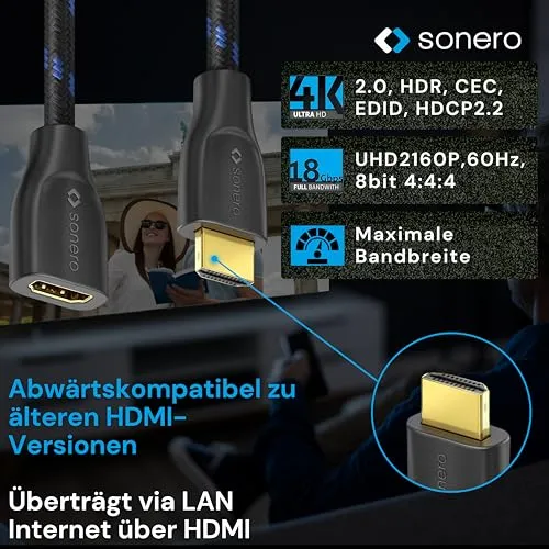 Sonero 4K HDMI Verlängerungskabel 1,50 m Baumwolle 4K 60Hz