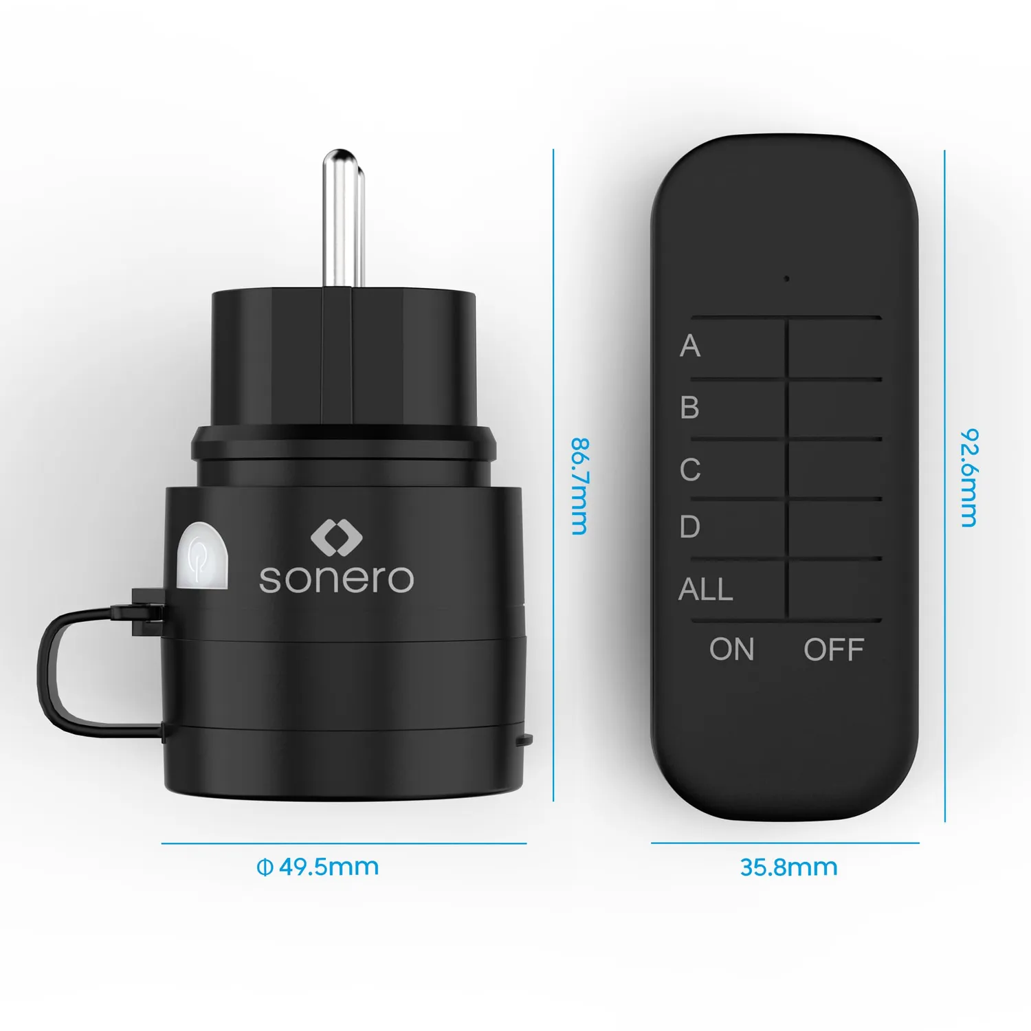 Sonero Outdoor Funksteckdosen IP44 4er Set schwarz
