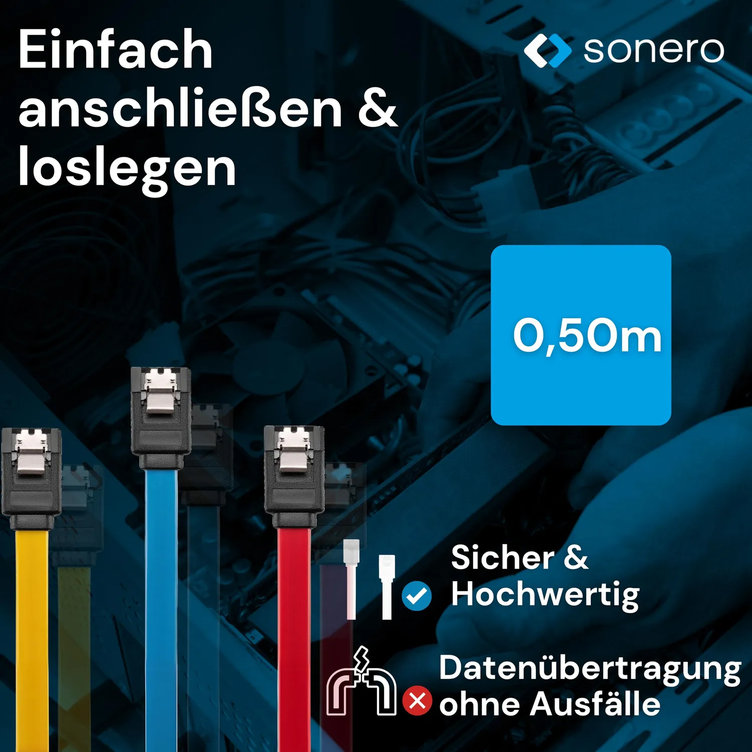 Sonero SATA III Kabel Set 3x0,5m 6Gb/s rot gelb blau