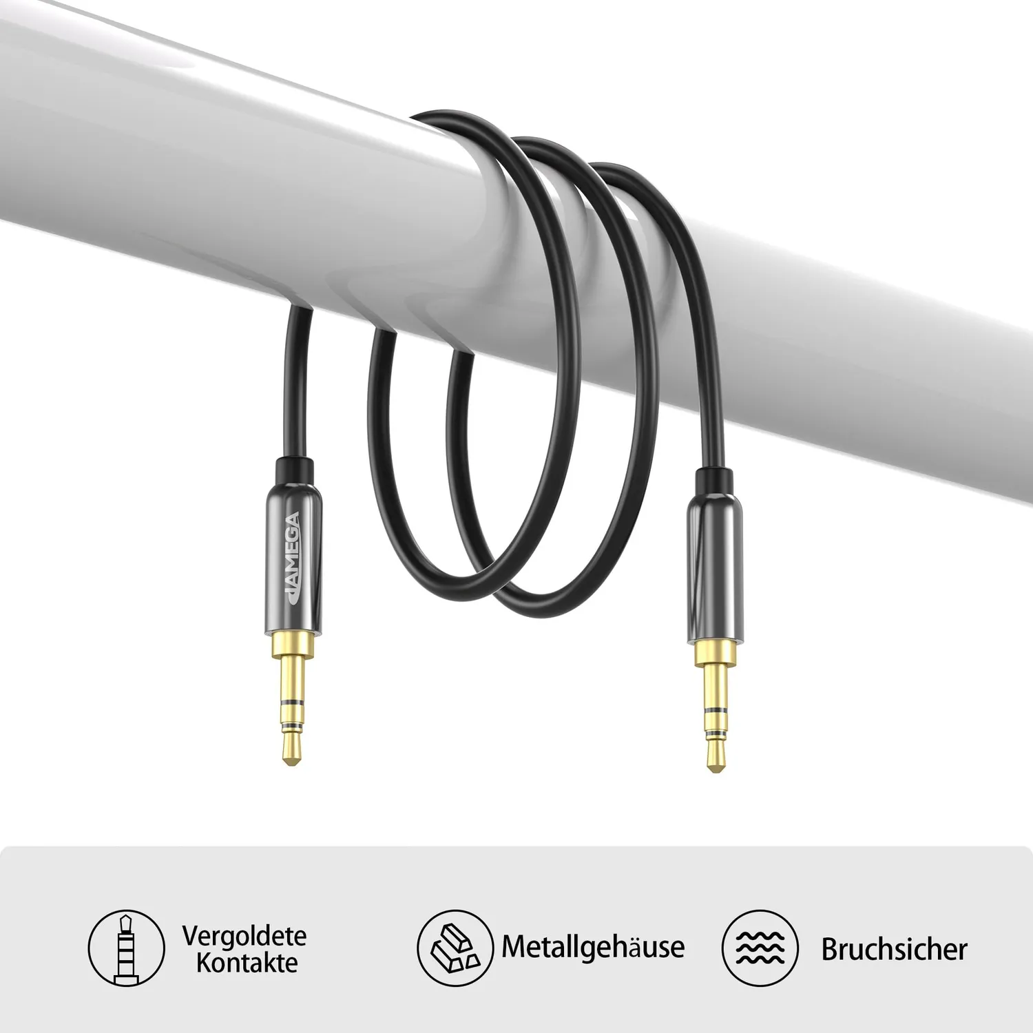 JAMEGA Aux Klinkenkabel 0,5m Schwarz Stereo 3,5mm