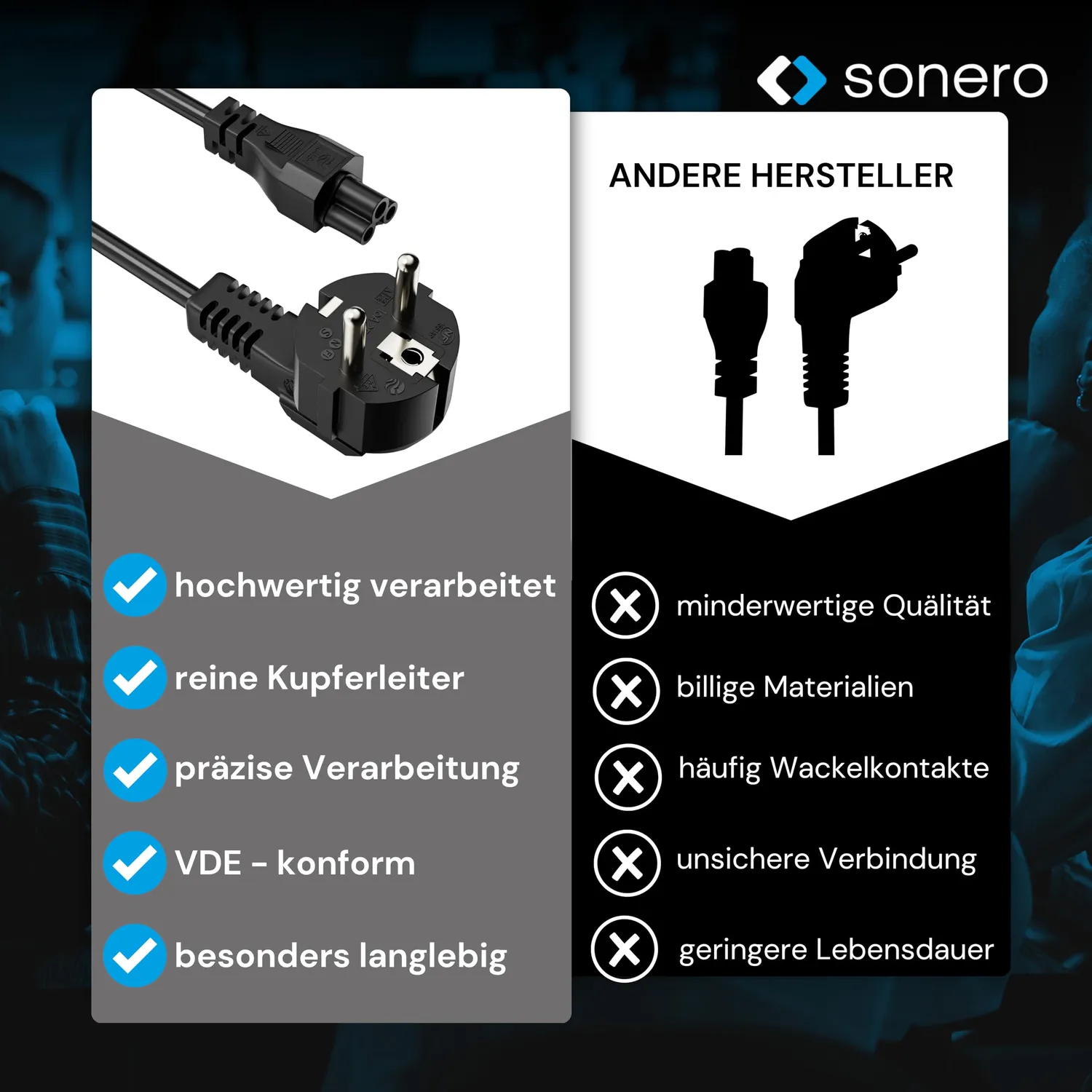 Sonero X-SKW-C5G-010B Netzkabel C5 1m schwarz Kleeblatt