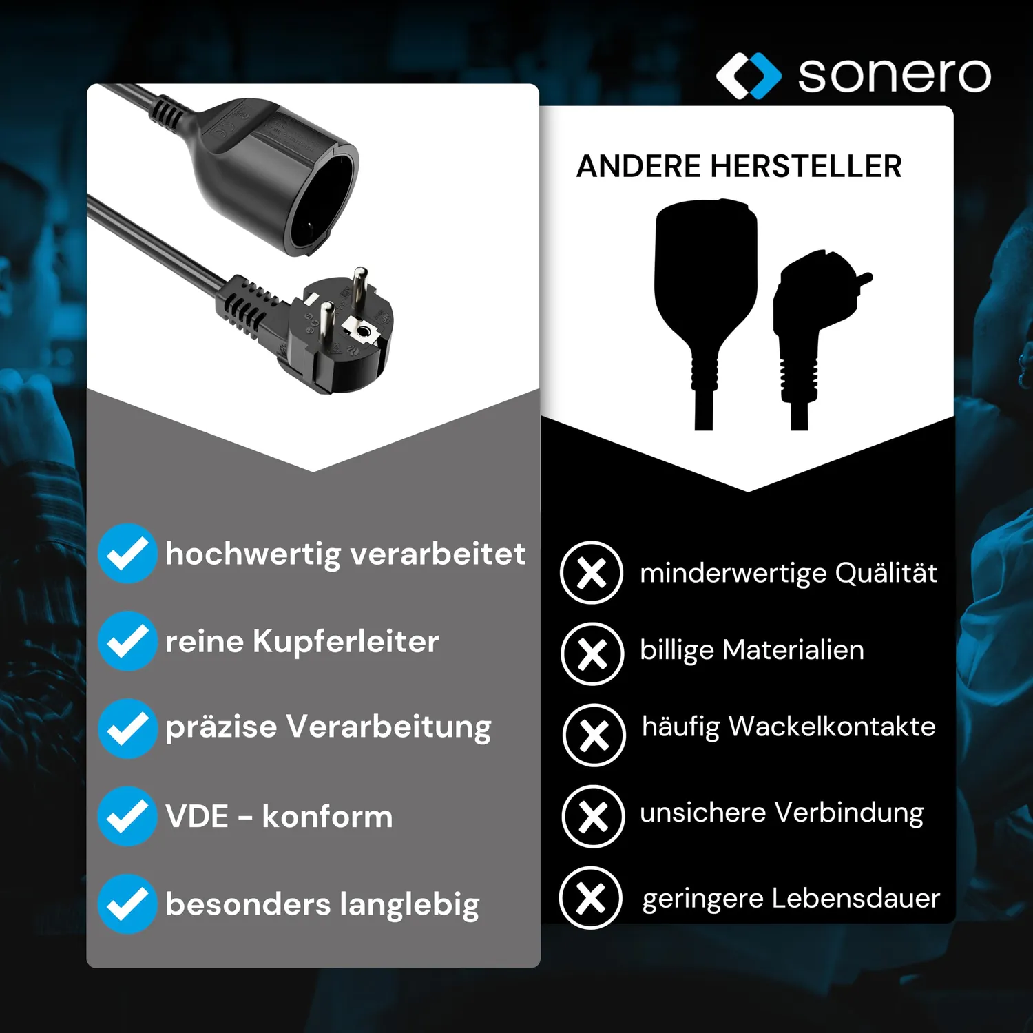 Sonero X-STW-SBG-020B Schuko Verlängerung 2 m schwarz