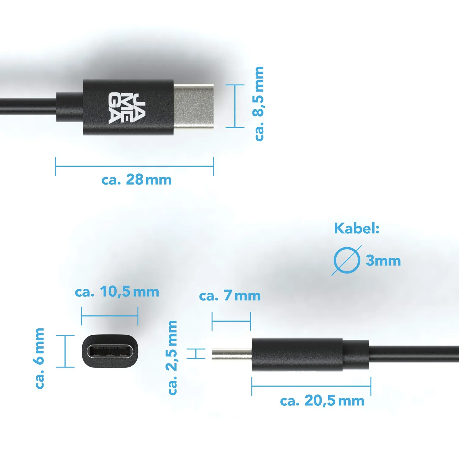 Jamega USB C Kabel 4er Set schwarz 3A Schnelllade