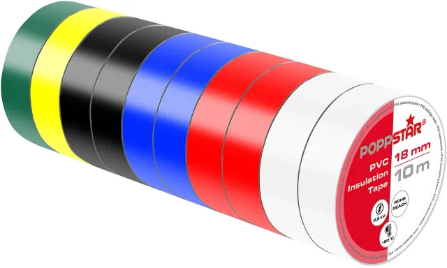 Poppstar Isolierband PVC 10m 18mm 10er mehrfarbig 600V