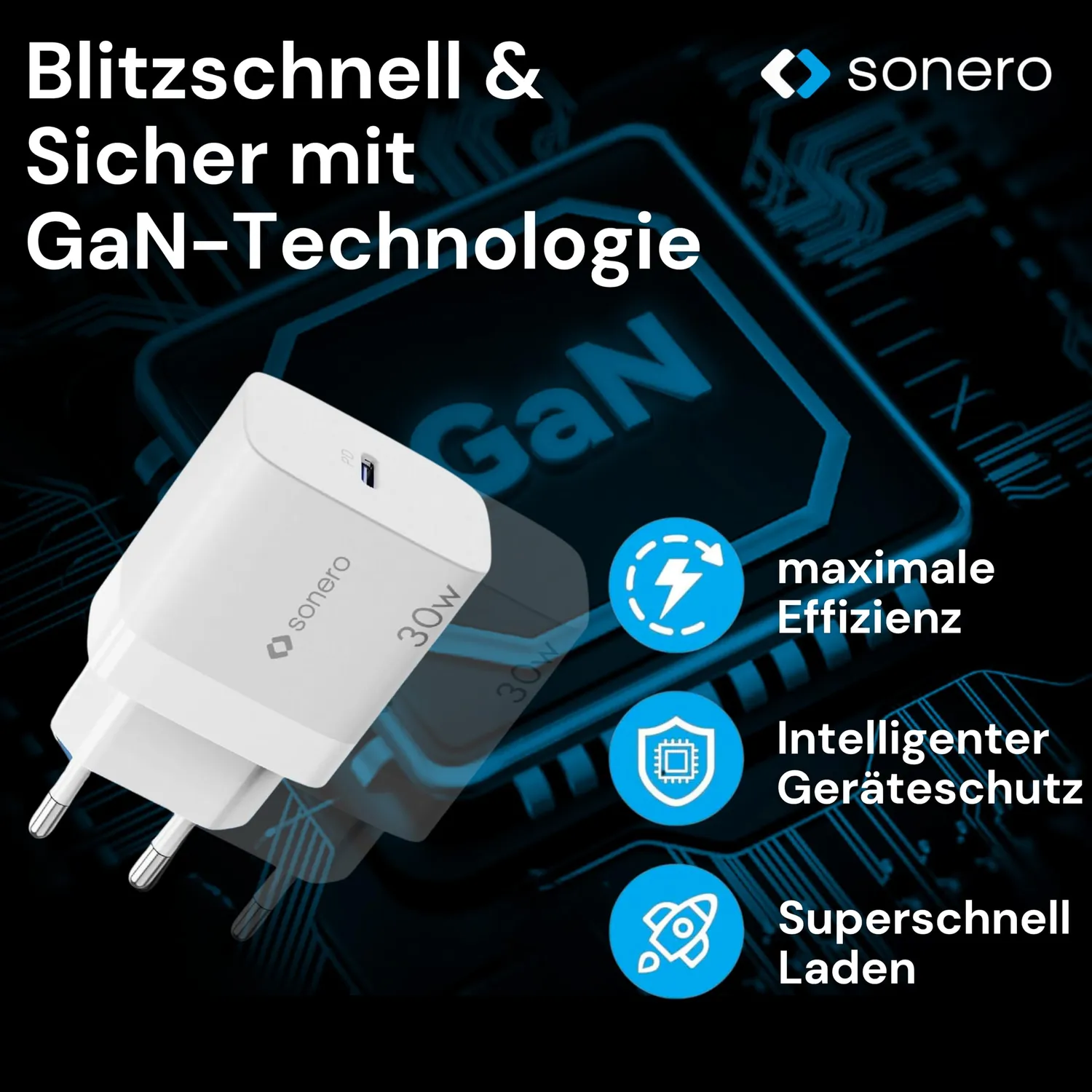 Sonero 30W GaN USB-C Schnellladegerät weiß PD