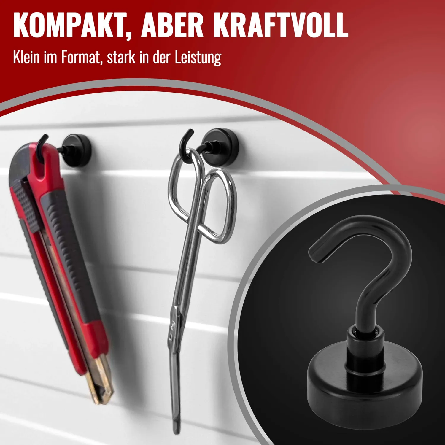 Poppstar Magnethaken schwarz extra stark 23kg 5 Stück Neodym