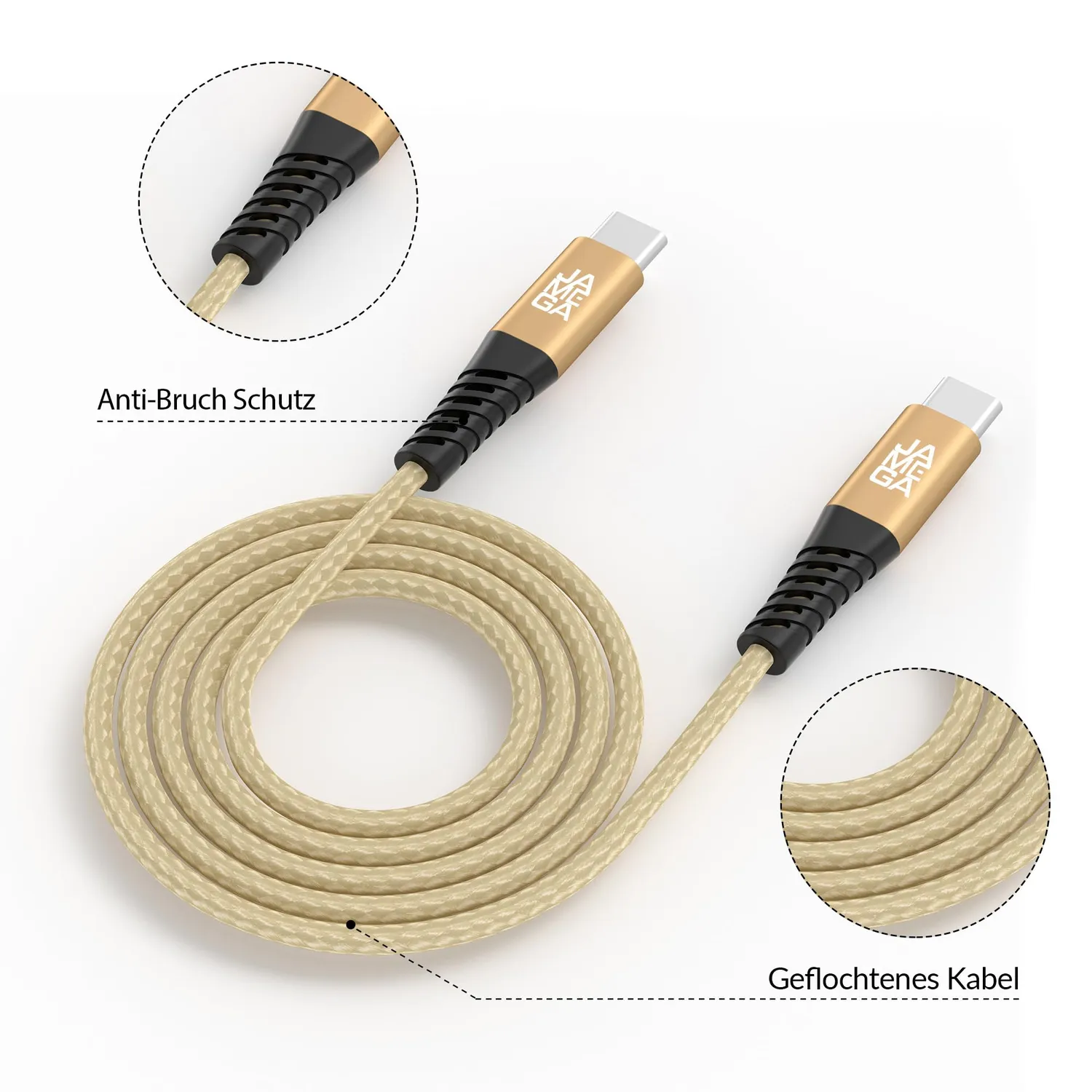 JAMEGA USB-C Kabel 2m Gold 2er Set Lade-Datenkabel