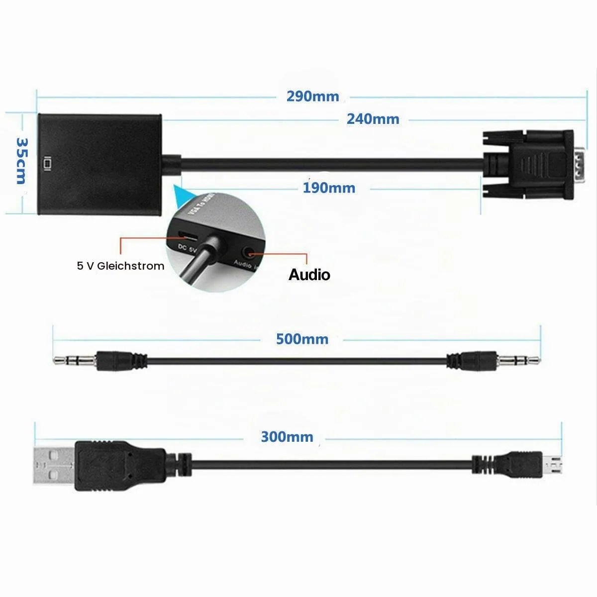 Jamega VGA auf HDMI Adapter 1er Pack mit Audio 1080p