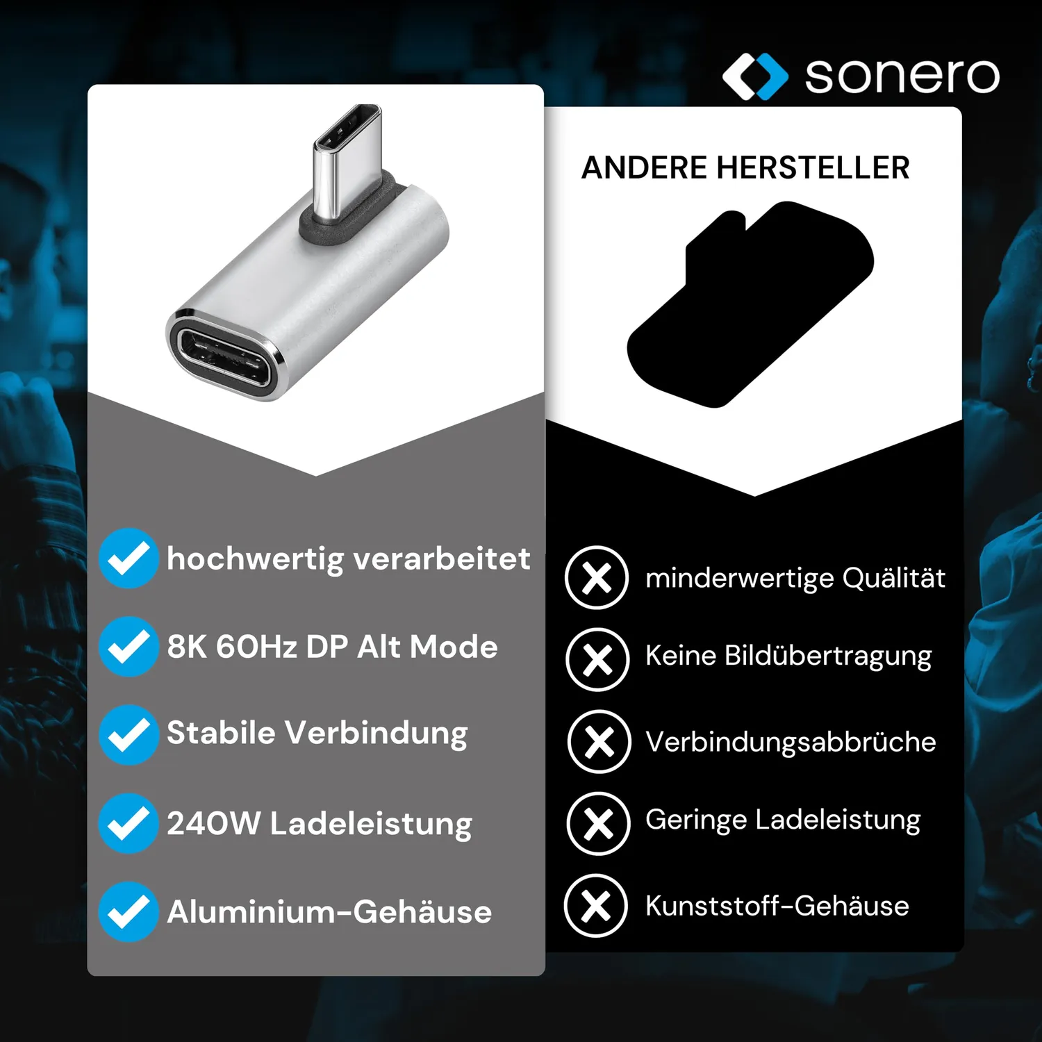 Sonero X-UA134 USB-C Adapter 90° silber 40Gbps