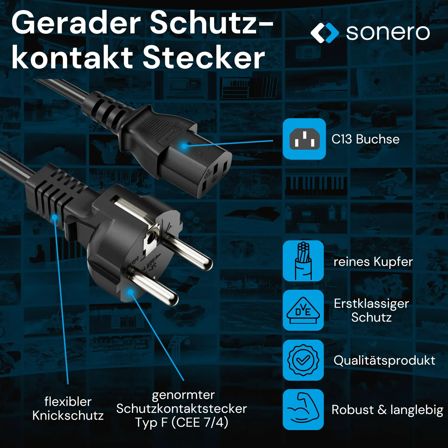 Sonero Kaltgeräte Netzkabel C13 2 m schwarz 3-polig