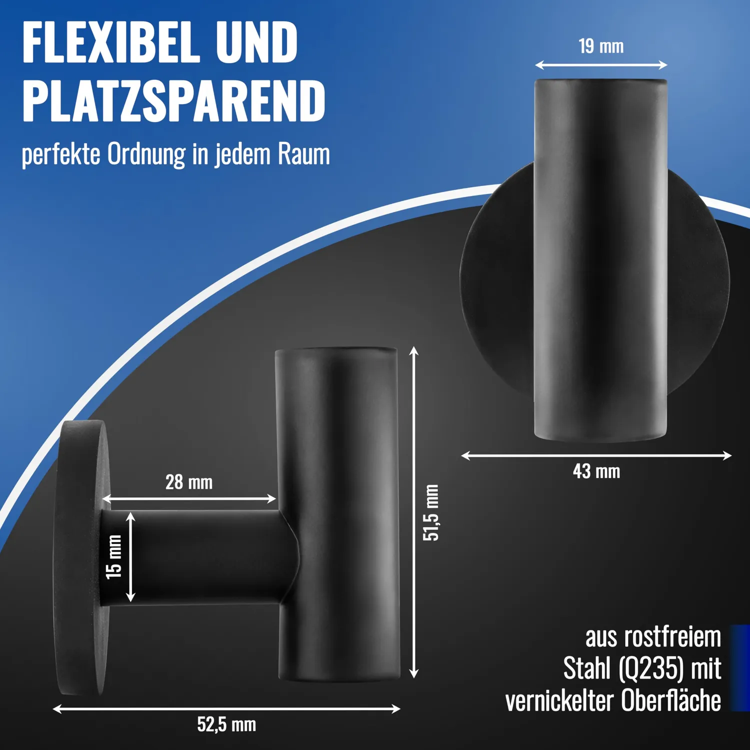 Poppstar Kleiderhaken magnetisch 8kg schwarz 2er-Pack