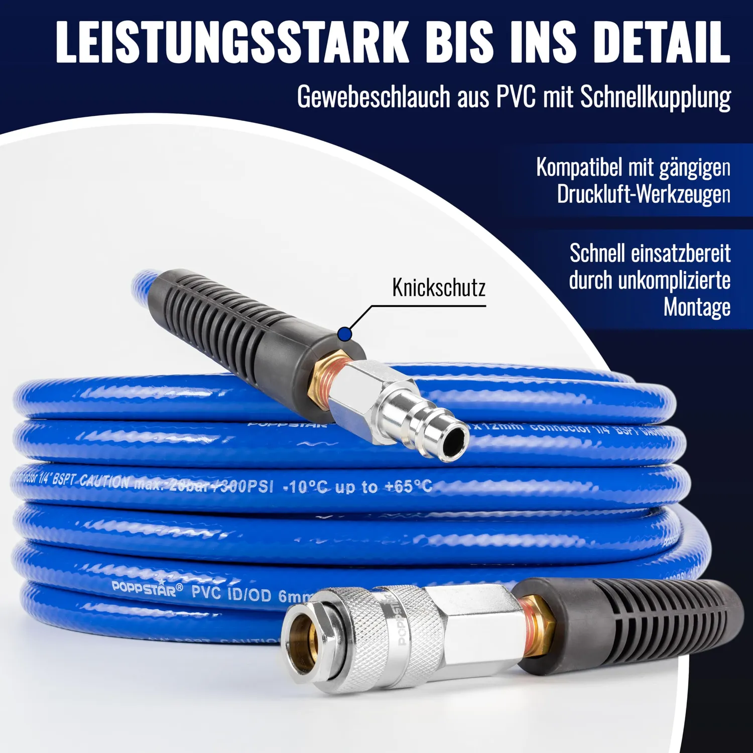 Poppstar PVC Druckluftschlauch 15m 6/12mm 20 bar