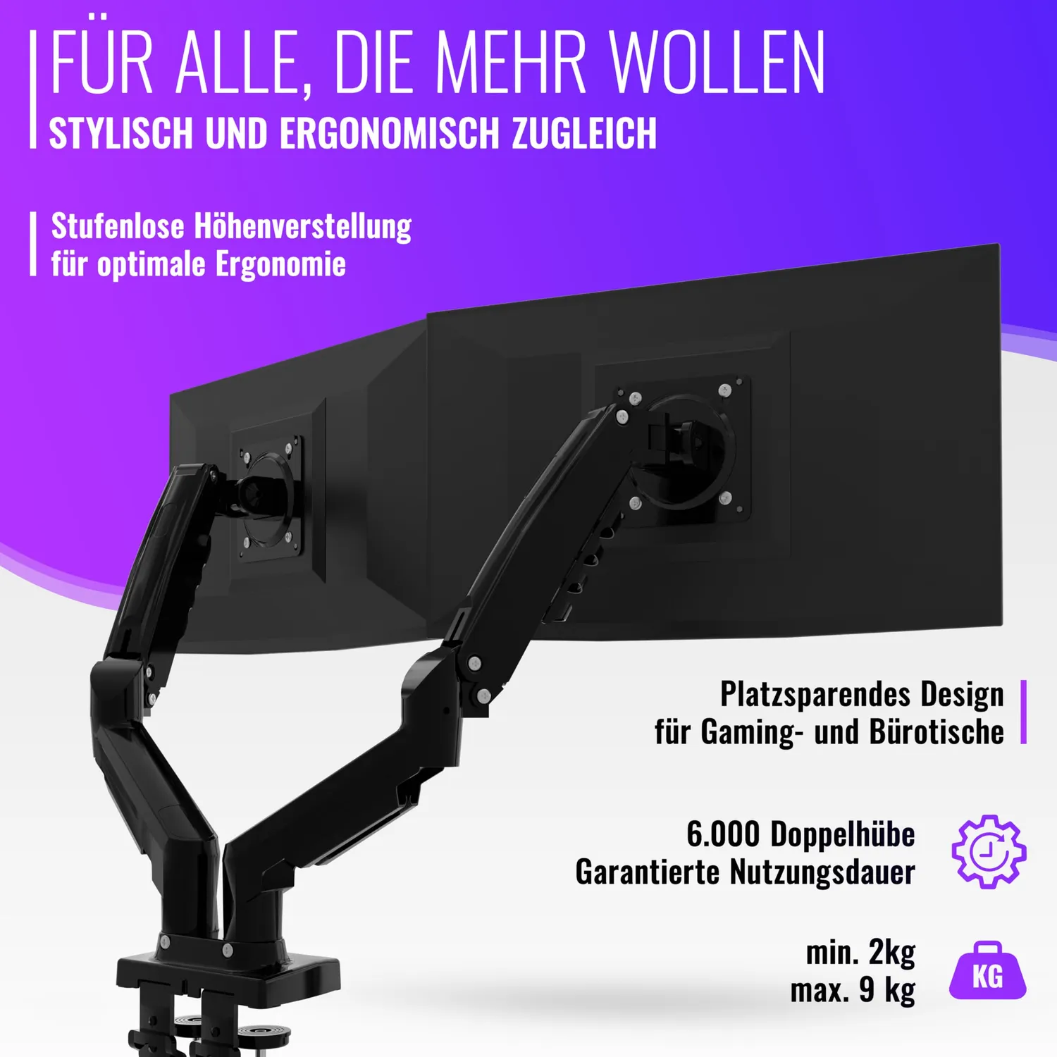 Poppstar Monitorhalterung 2 Monitore 17-27 Zoll schwarz