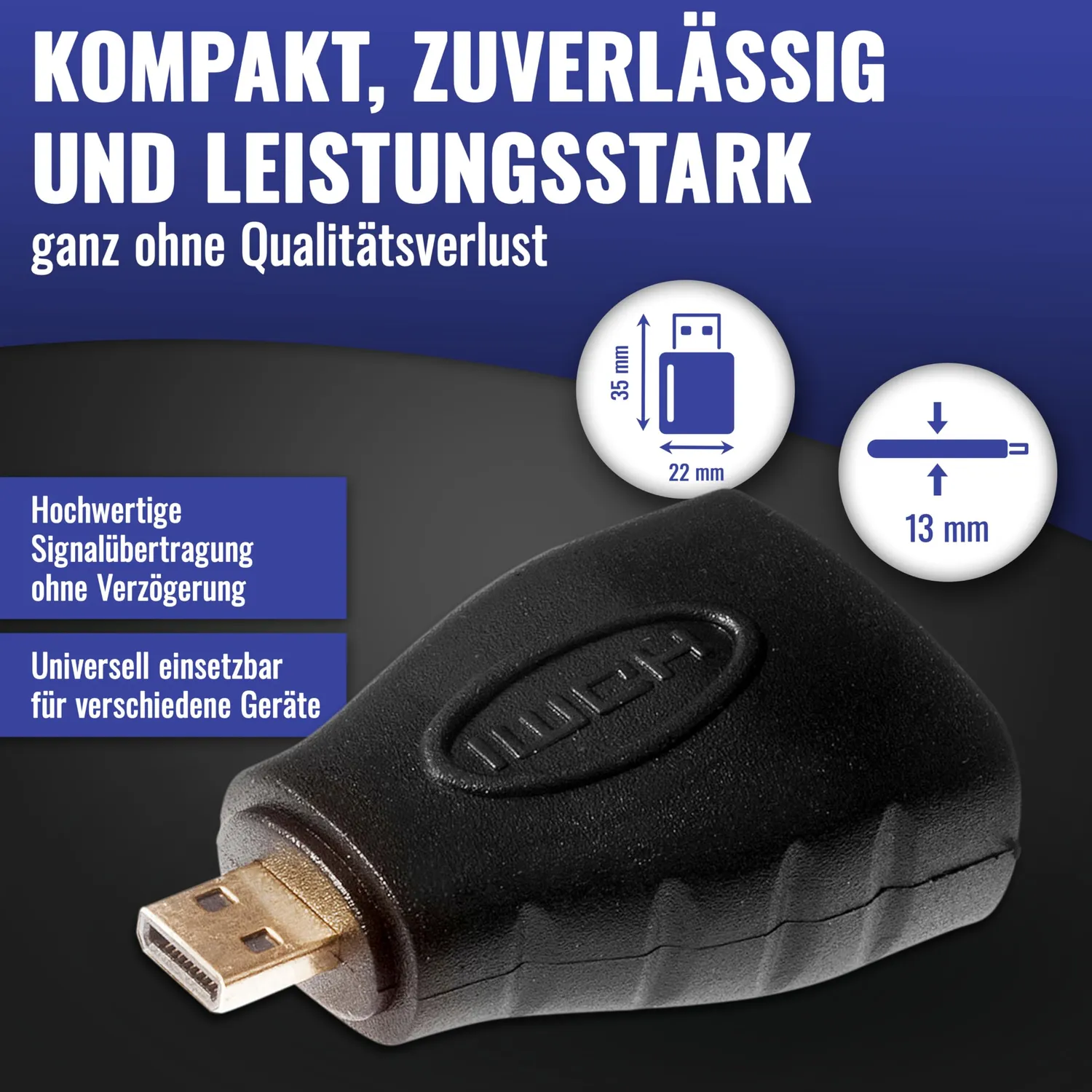 Poppstar Micro HDMI Adapter Stecker-Buchse 4K 1 Stück